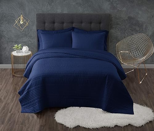 Truly Calm - Juego de edredón de 3 piezas antimicrobiano azul marino tamaño King