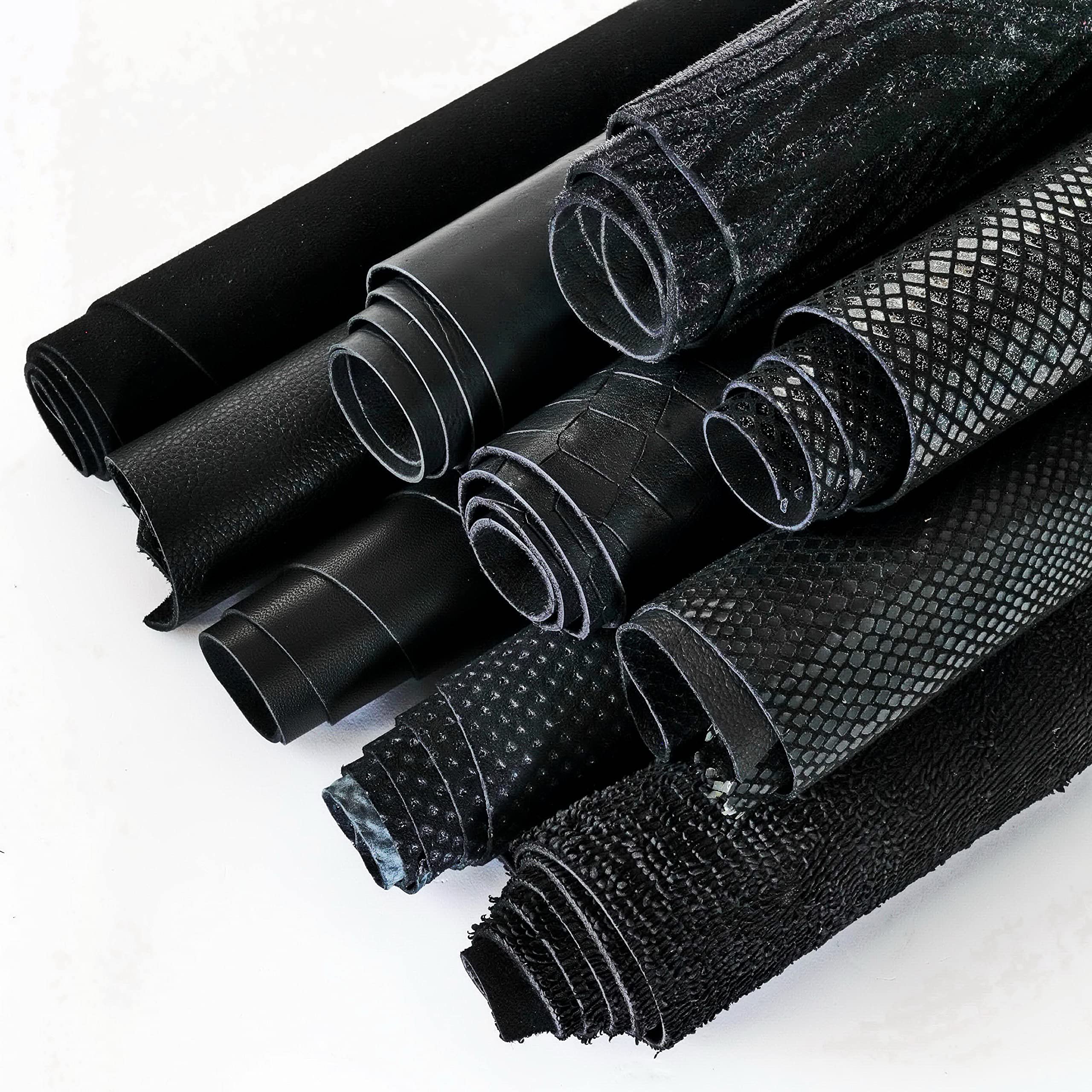 LA GARZARARA - Ritagli di Pelle Nero - Minimo 25x20 cm Massimo 40x40 cm - 1 kg - Selezione Casuale per Artigianato Cucito e Creazioni Handmade - Fantasie e Rifinitue Varie - LAG33