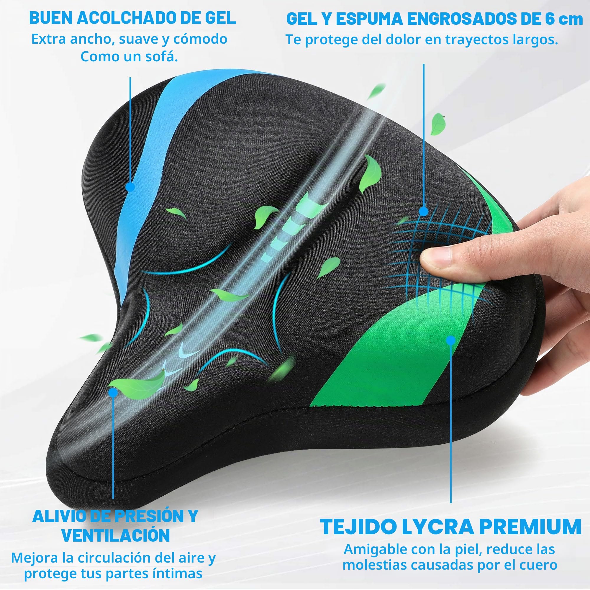 CDYWD Sillin Bicicleta Muy Comodo, Gel Acolchado Suave Sillín Bicicleta, Ensanchar, Espesar, Transpirable, Asiento Bicicleta Ergonómico, Compatible con MTB, City Bike, Ebike, Bicicleta Estática