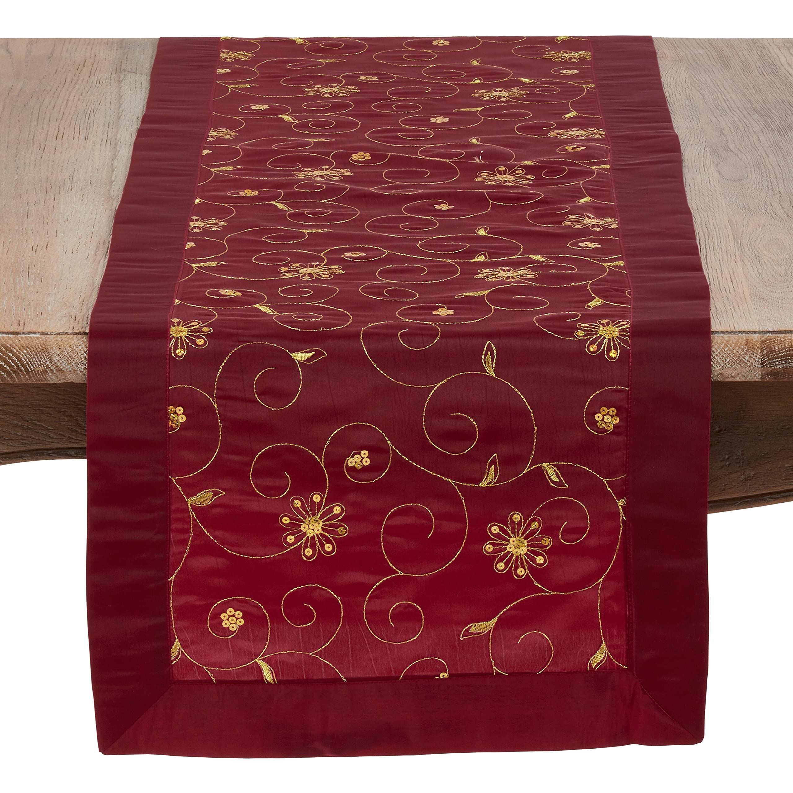 Saro Lifestyle XJ511.I16108B 16 X 108 In. Embroidered & Sequined Design Table Runner Ivory
