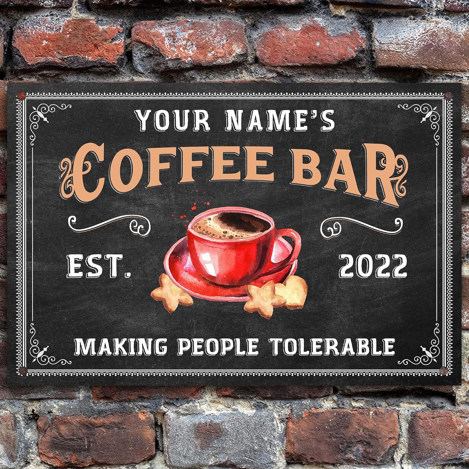 Custom Coffee Bar Metal Tin Sign, Kitchen Decor Wall Plaque, Personalized Gifts for Coffee Lovers, Espresso & Tea Bar (10)