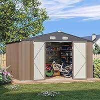 Patiowell 10x10 FT Metal Outdoor Storage Shed - Galvanized Steel, Lockable Doors, Durable Tool Shed for Garden, Patio, Backyard