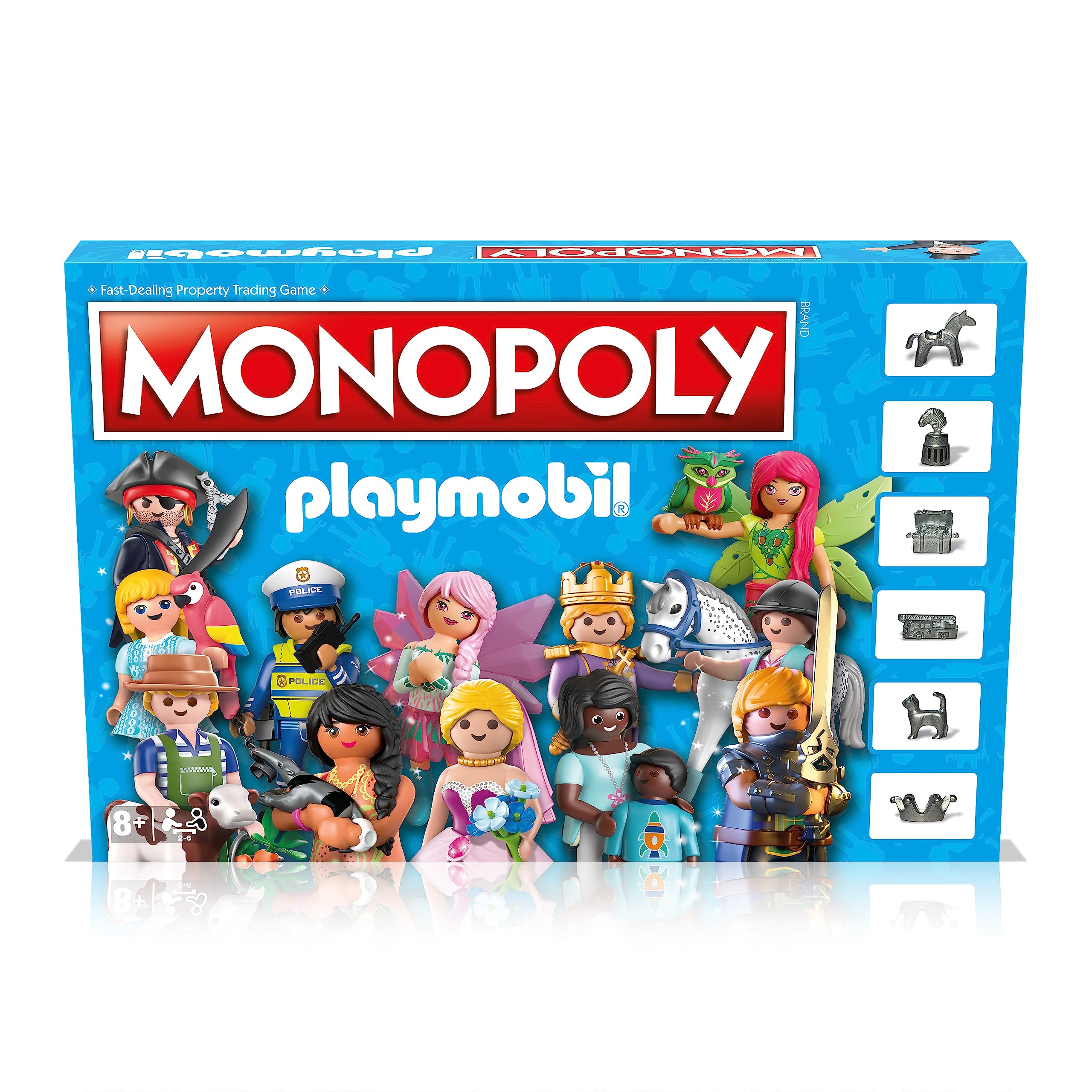 Winning Moves Playmobil Monopoly Board Game, achetez le kit playmobile emblématique de Stable, Police à la princesse du château et au bateau pirate, excellent cadeau pour les enfants de 8 ans et plus