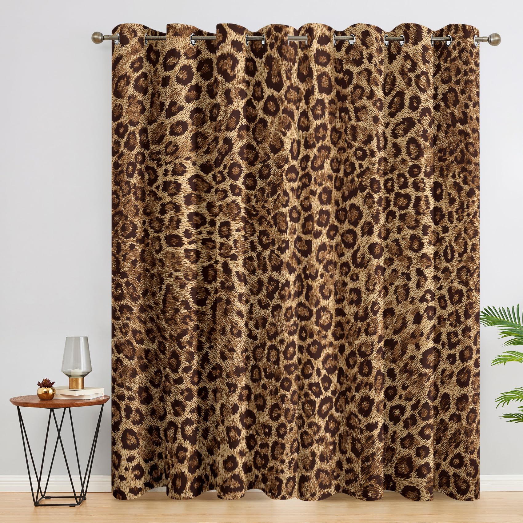Leopard Print Curtains 46 x 54 Inch 2 Panels, 95% Blackout, Cheetah Print Brown Curtains for Bedroom, Living Room, Home Decor, Thermal Insulated Eyelet Window Drapes KCN184