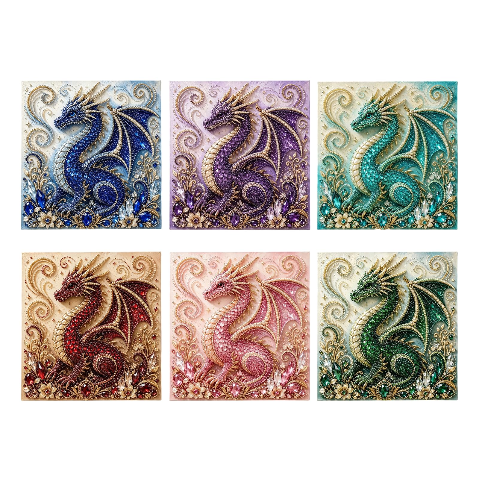 Drachen Diamantmalerei Bausatz 20x20cm, 6 Designs DIY Mosaik (6PCS)