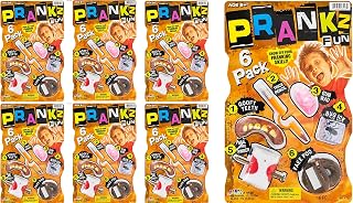 JA-RU Prank Kit for Kids (6 Sets) 6 Different Gag Toys - Big Scary Teeth, Fake Poo, Prank Gum, Bug in Ice, Trick Pencil, & Nail Through Finger Prank | Harmless Pranks for Kids. 6416-6s