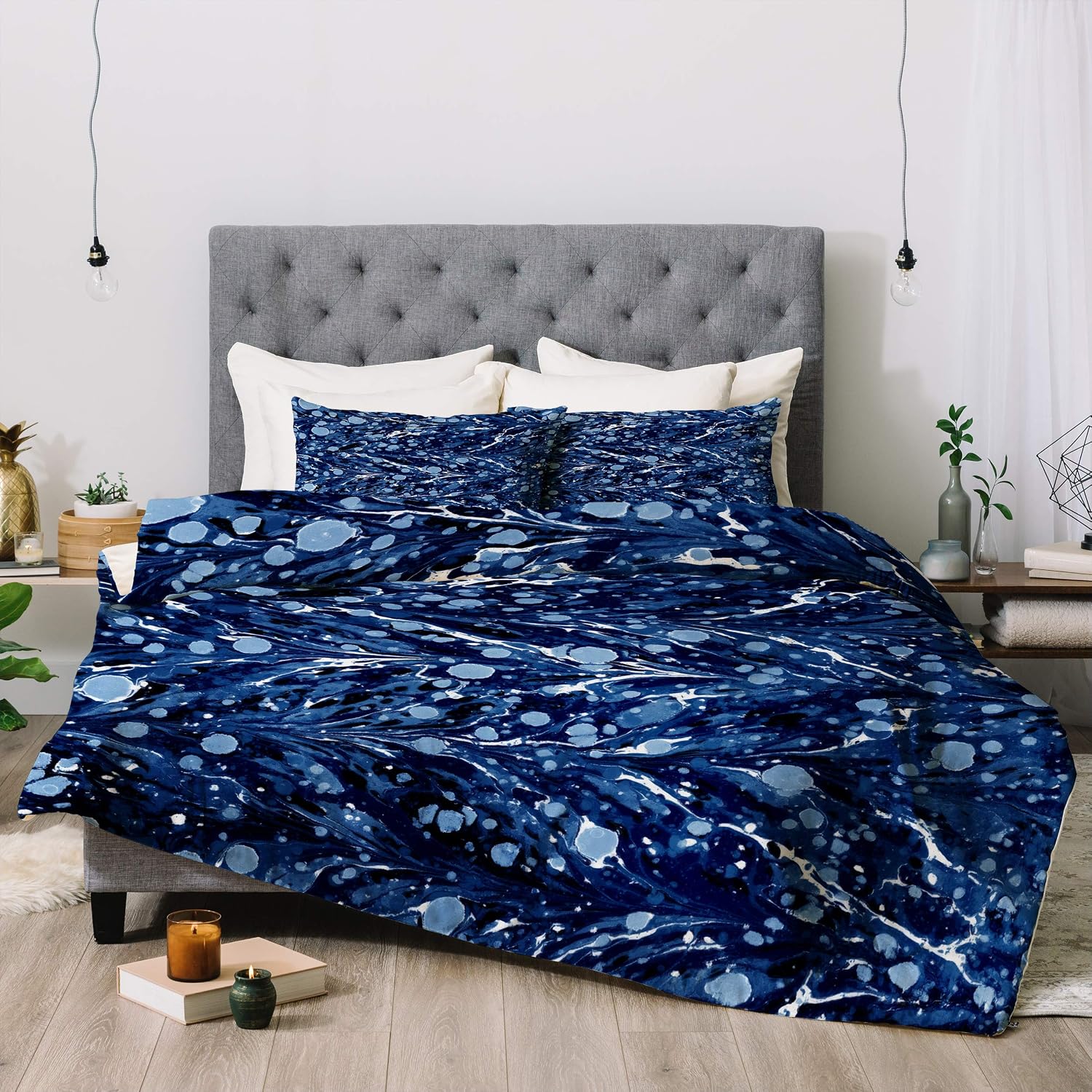 Deny Designs Amy Sia Marbled Illusion Navy Comforter Set with Pillow Shams, Full/Queen, Blue
