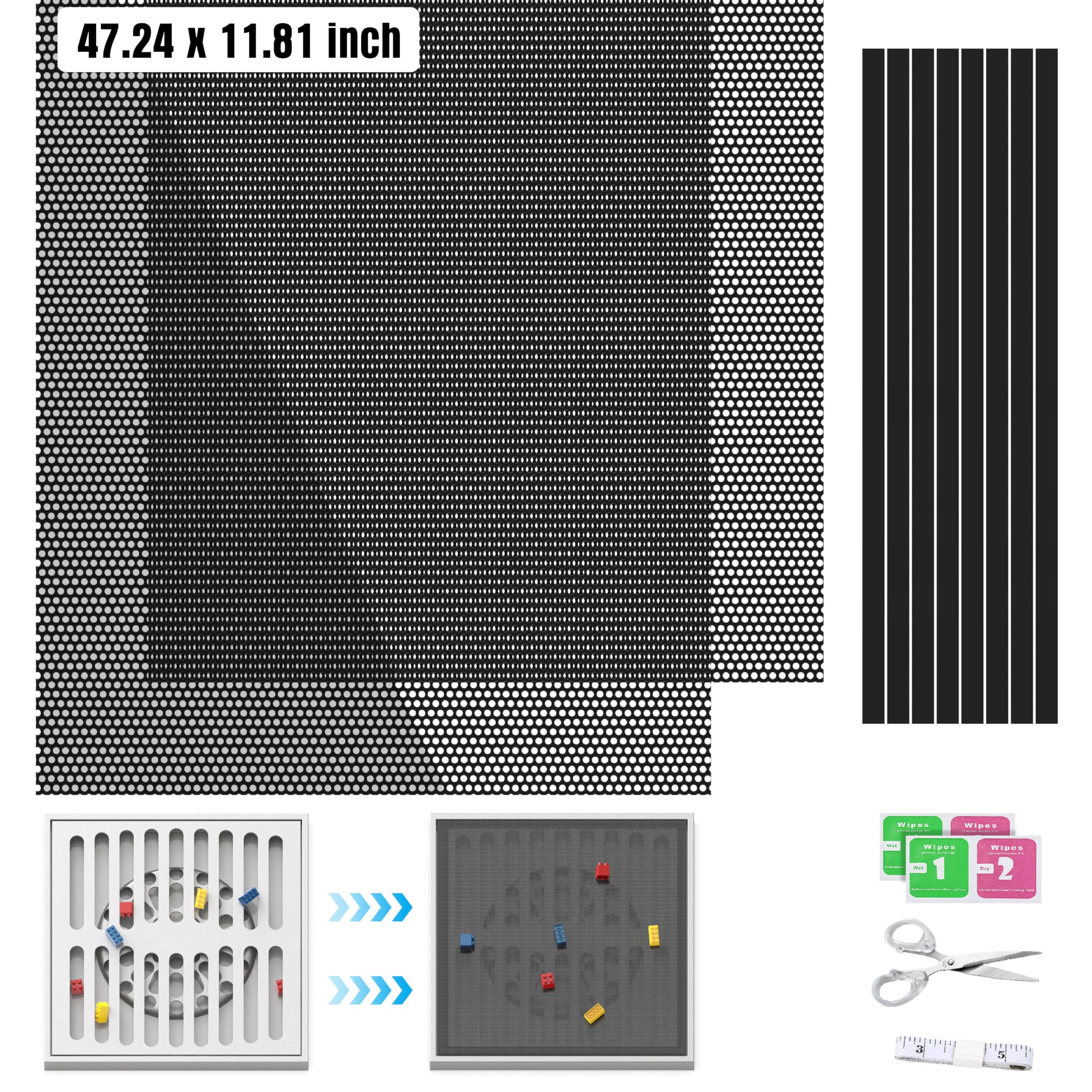 Paquete de 2 cubiertas de ventilación de suelo personalizables, malla magnética de PVC de 1200 x 300 mm para pared, techo y suelo del hogar, filtros de ventilación de bricolaje con kit de herramientas