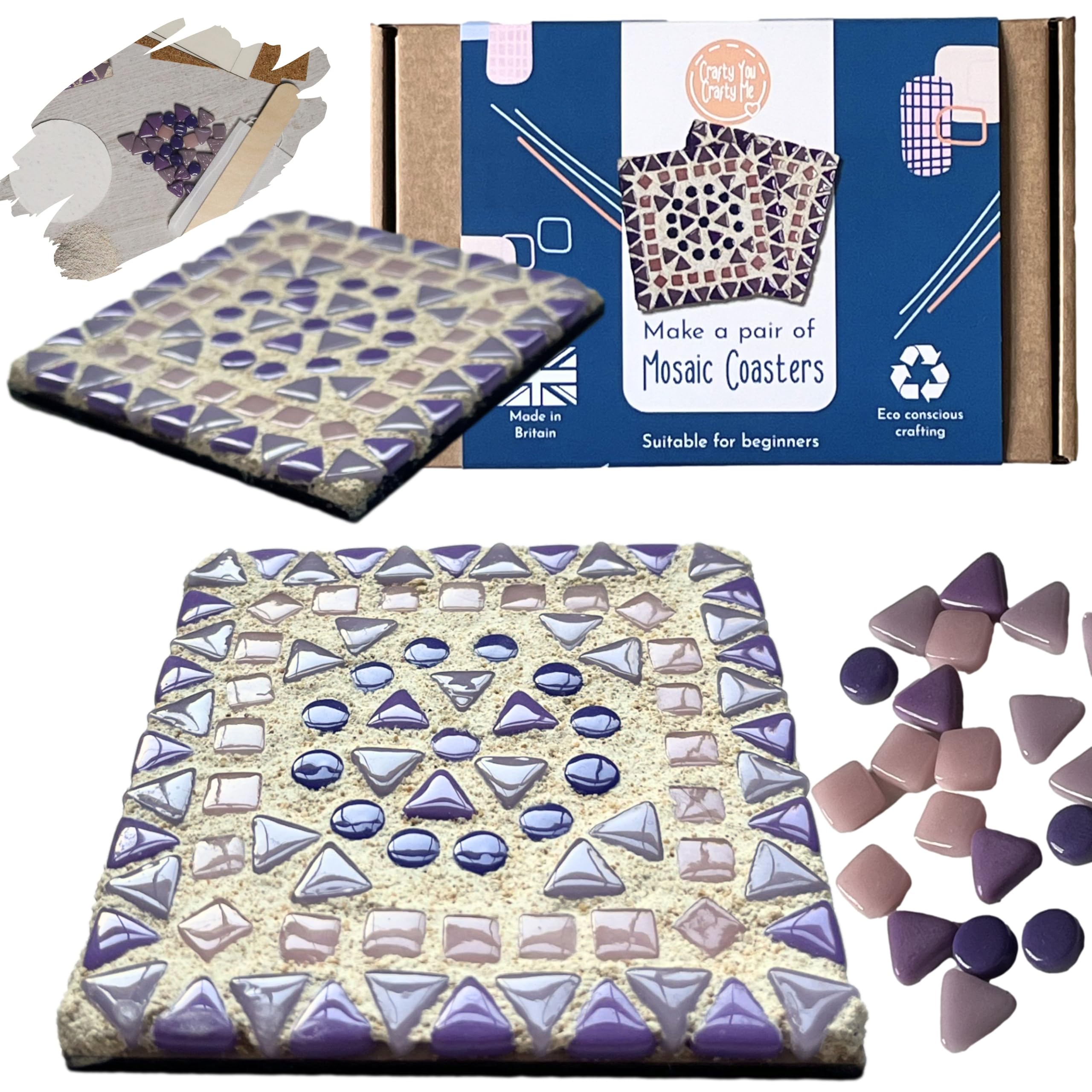 Crafty You Crafty Me Purple (Square) - Mosaic Coaster Craft Kits For Adults (Purple/Pink), Craft Gifts For Mum, Made In Uk