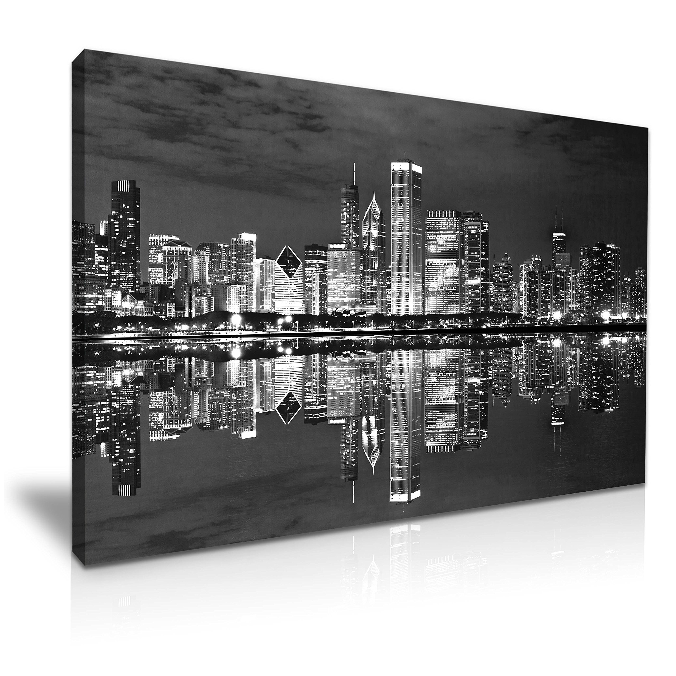 USA Chicago Skyline Canvas Wall Art Picture Print - For Modern Family Home Office Hotel Garden Room Decoration (S: 46cm X 31cm)