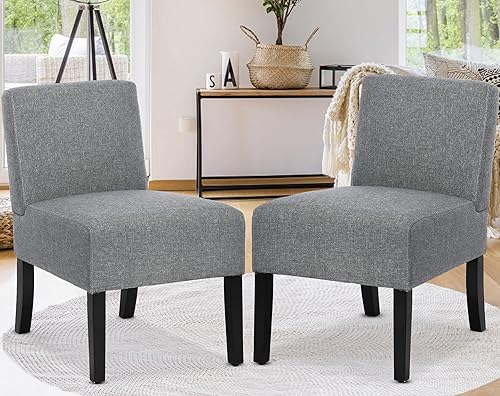 Juego de 2 sillas decorativas sin brazos modernas sillas de sala de estar con cojĂn grueso y patas de madera maciza tela cĂłmoda silla de dormitorio Juego de 2 sillas decorativas sin brazos modernas sillas de sala de estar con cojĂn grueso y patas de madera maciza tela cĂłmoda silla de dormitorio