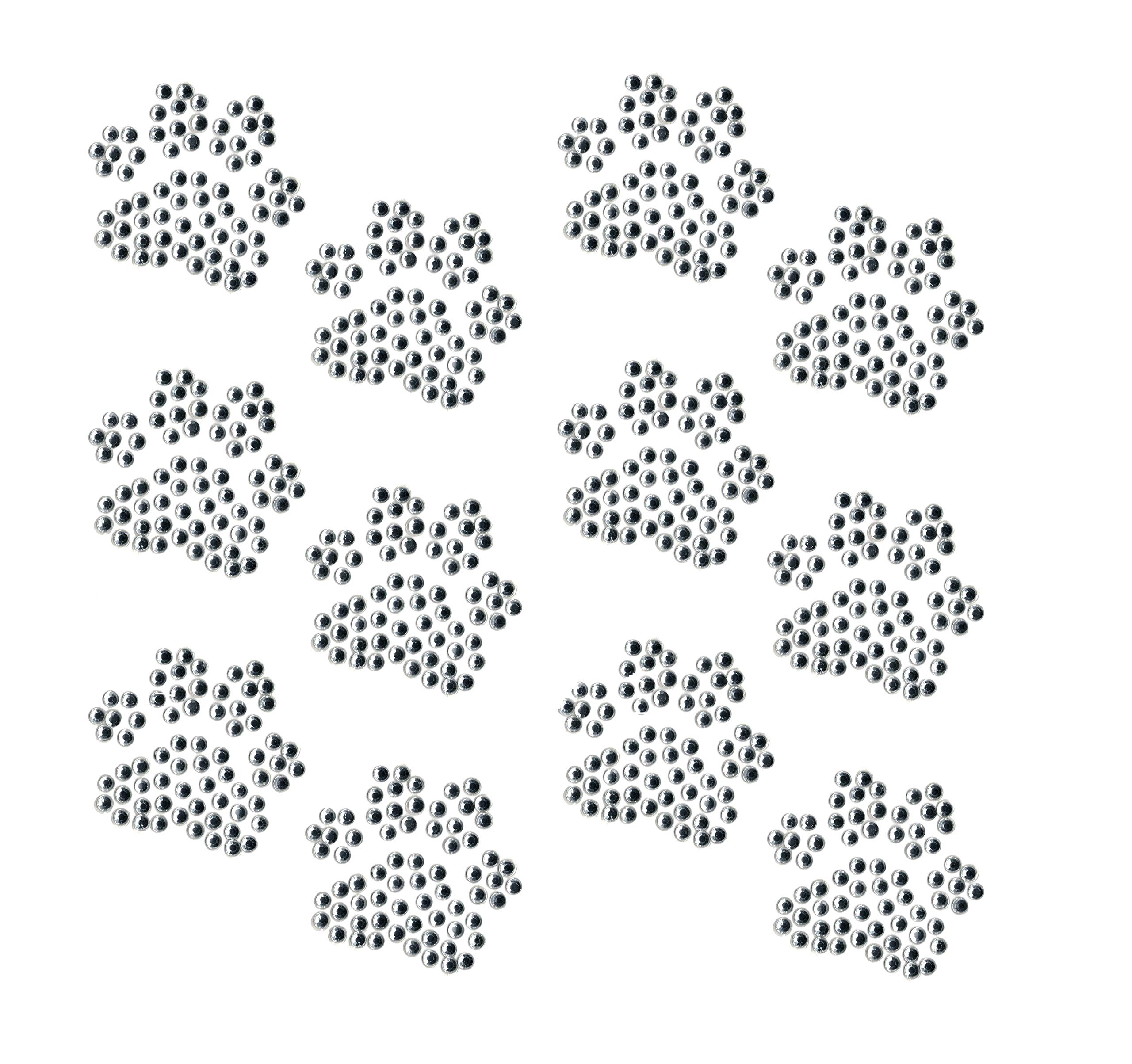 Rococo DesignsSet of 12 Small Paw Print | 1.5" Each | Clear Rhinestone Iron on Hotfix Bling DIY with Extra Paw Print