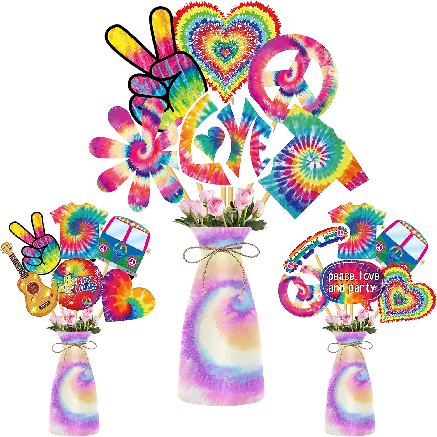 26pcs Tie Dye Party Centerpieces Sticks Tie Dye Table Toppers