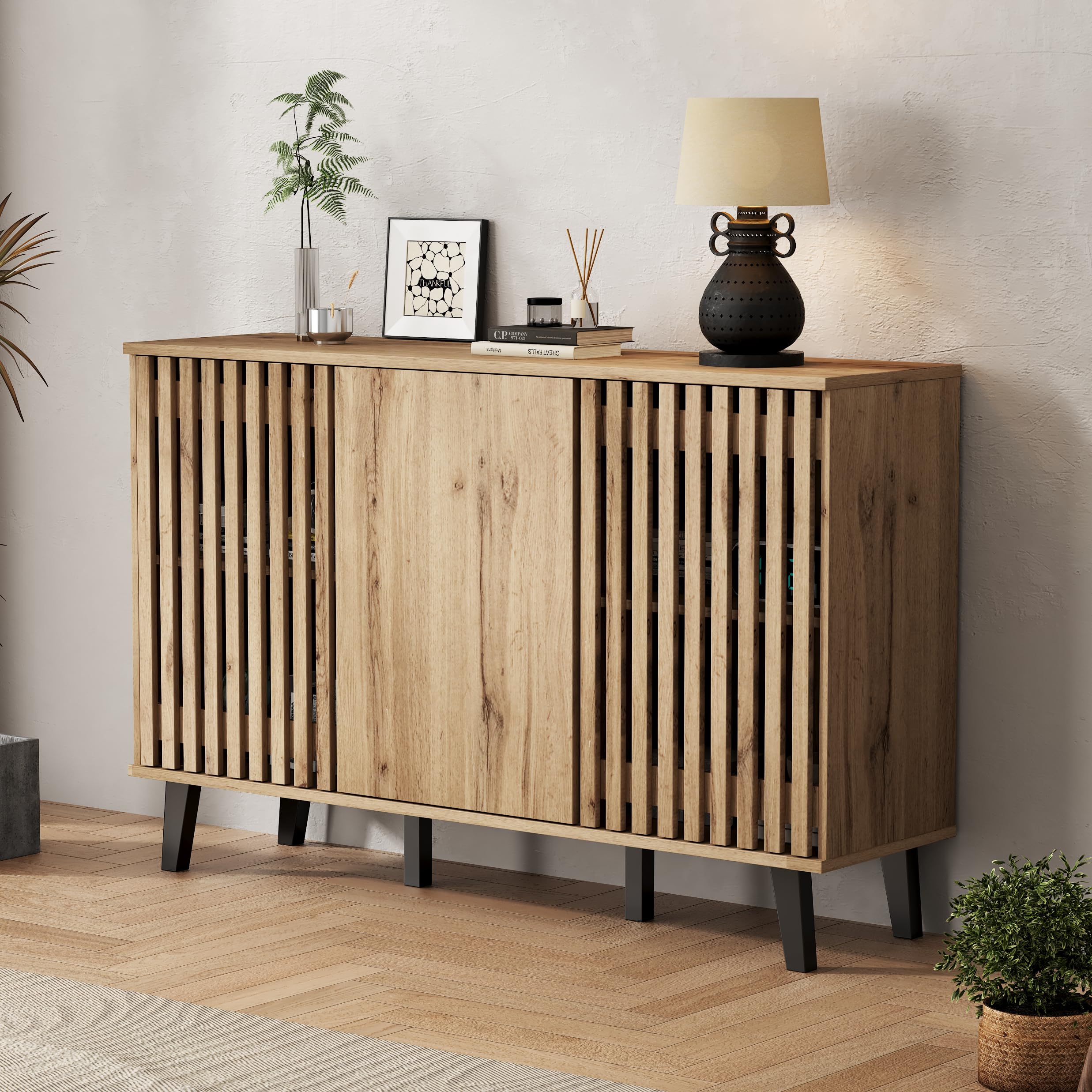 Seitenschrank 150x40x95cm, Wohnzimmer-Beistelltisch,Sideboard,3-türiger breiter Schrank,6 unterteilte Ablagefächer. Geeignet für Wohnzimmer,Schlafzimmer,Büro und Eingangsbereich