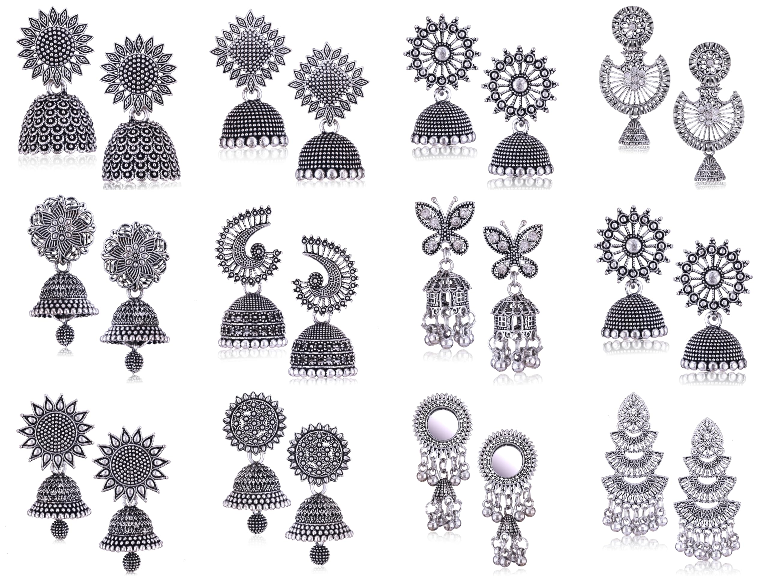 earrings for women fashion jhumka oxidised Silver Earrings for women Combo chandbali pearl chandbali stylish jhumkas traditional Earrings For girls South indian traditional Ear Rings -M890-image-35