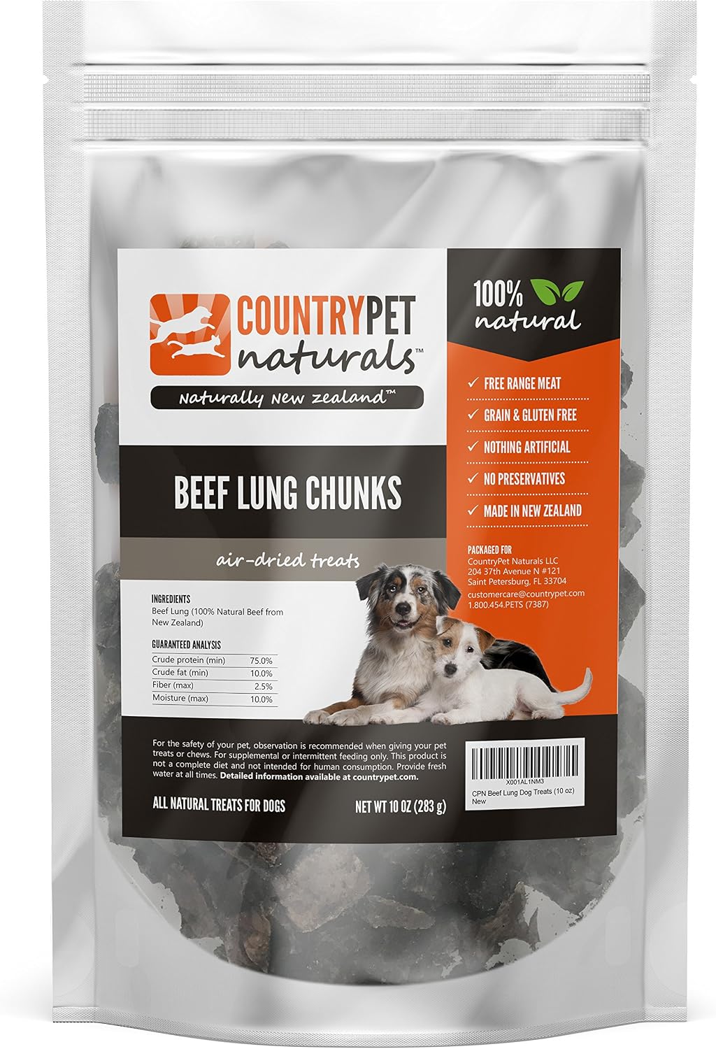 CountryPet Naturals Beef Lung Treats for Dogs (Large Bag, 10 Ounces) - Air Dried, Healthy Snack and Training Reward - 100% Natural,…