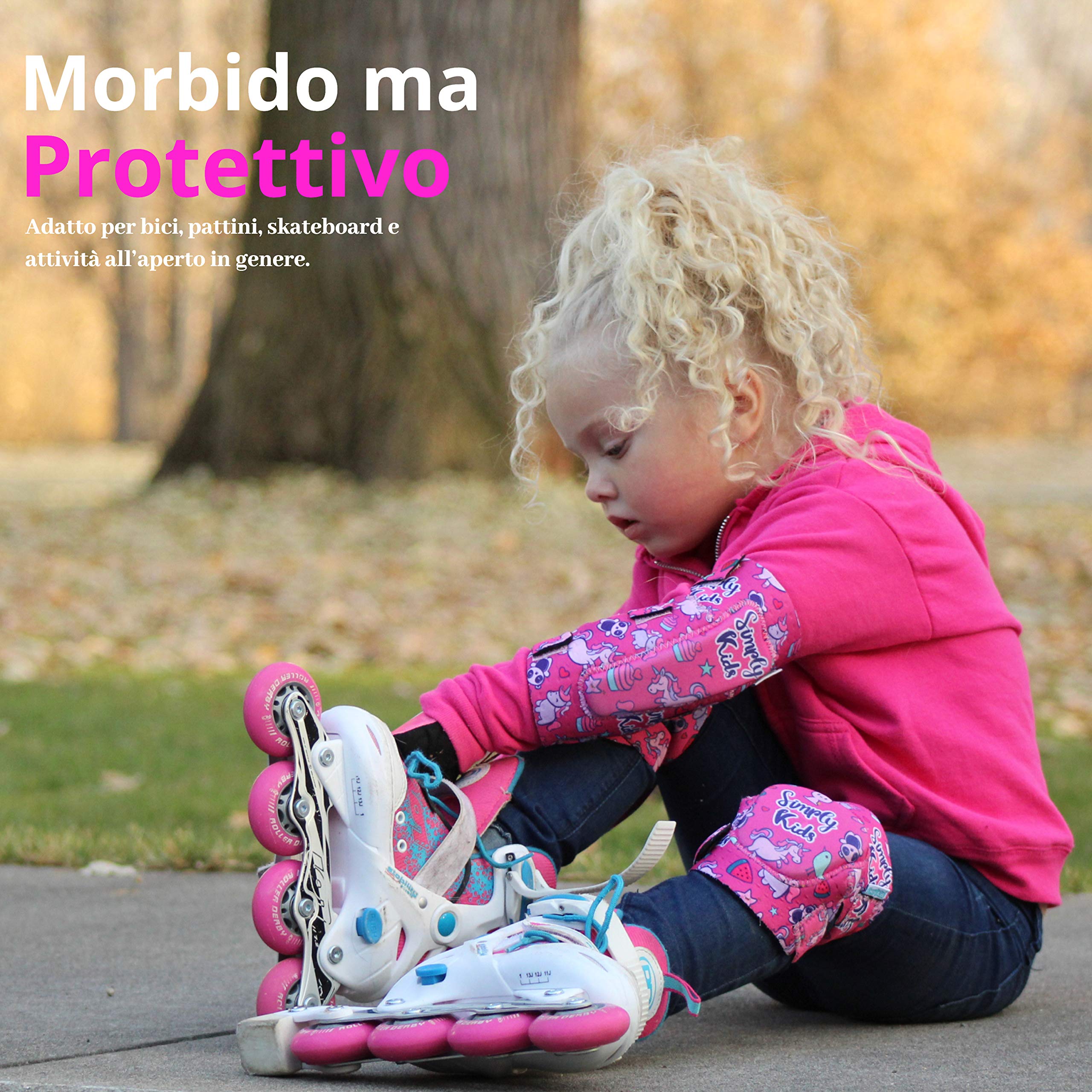 Simply Kids Gomitiere e Ginocchiere Bambini con Guanti Bicicletta I Protezioni Pattini Bambina con Borsa In Rete I Ginocchiere Pattini Bambina per Pattini