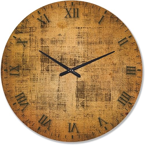 DesignQ Reloj de pared de madera rústica con diseño de pergamino dorado antiguo, reloj de pared grande decorativo para cabañacampo, relojes de