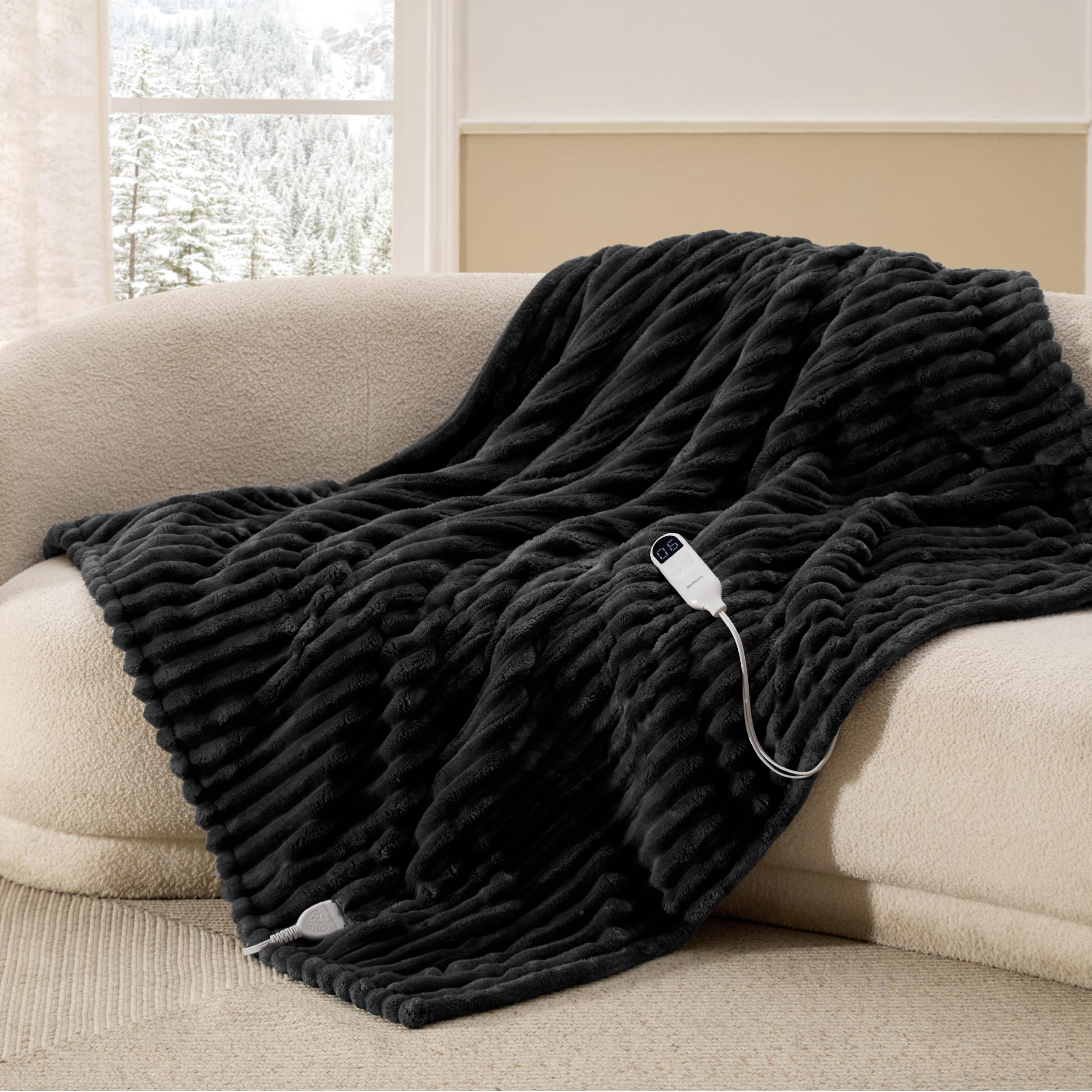 Bedsure Thick Heated Blanket Electric Throw, Fast Heating, Black 50"x60"