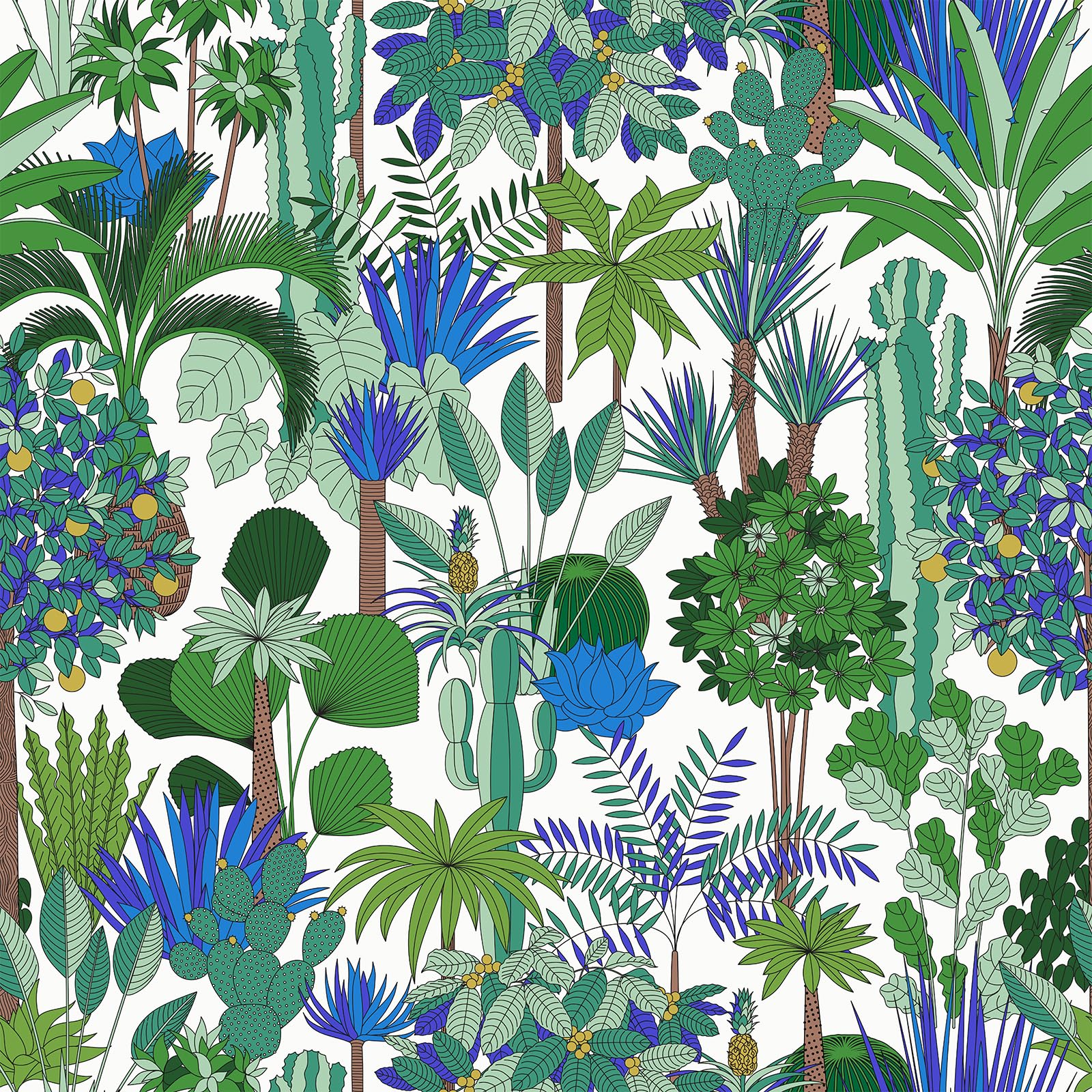 VEELIKE Blue Green Tropical Wallpaper Peel and Stick Removable Oasis Tress Cactus Wallpaper Self Adhesive Green Contact Paper for Walls Cabinet 17.7''x118'' Green Floral Wallpaper for Bedroom Bathroom