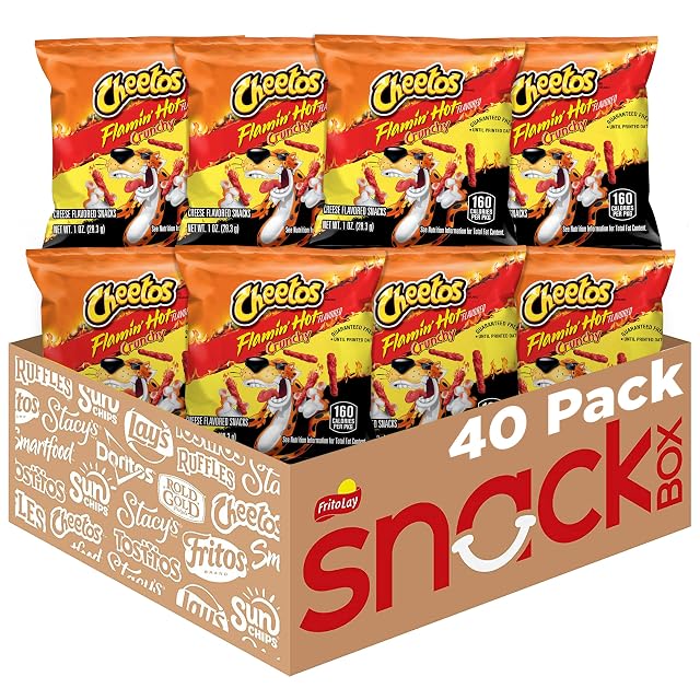 Cheetos Cheese Flavored Snacks Flamin Hot Crunchy 1 Ounce Pack of 40