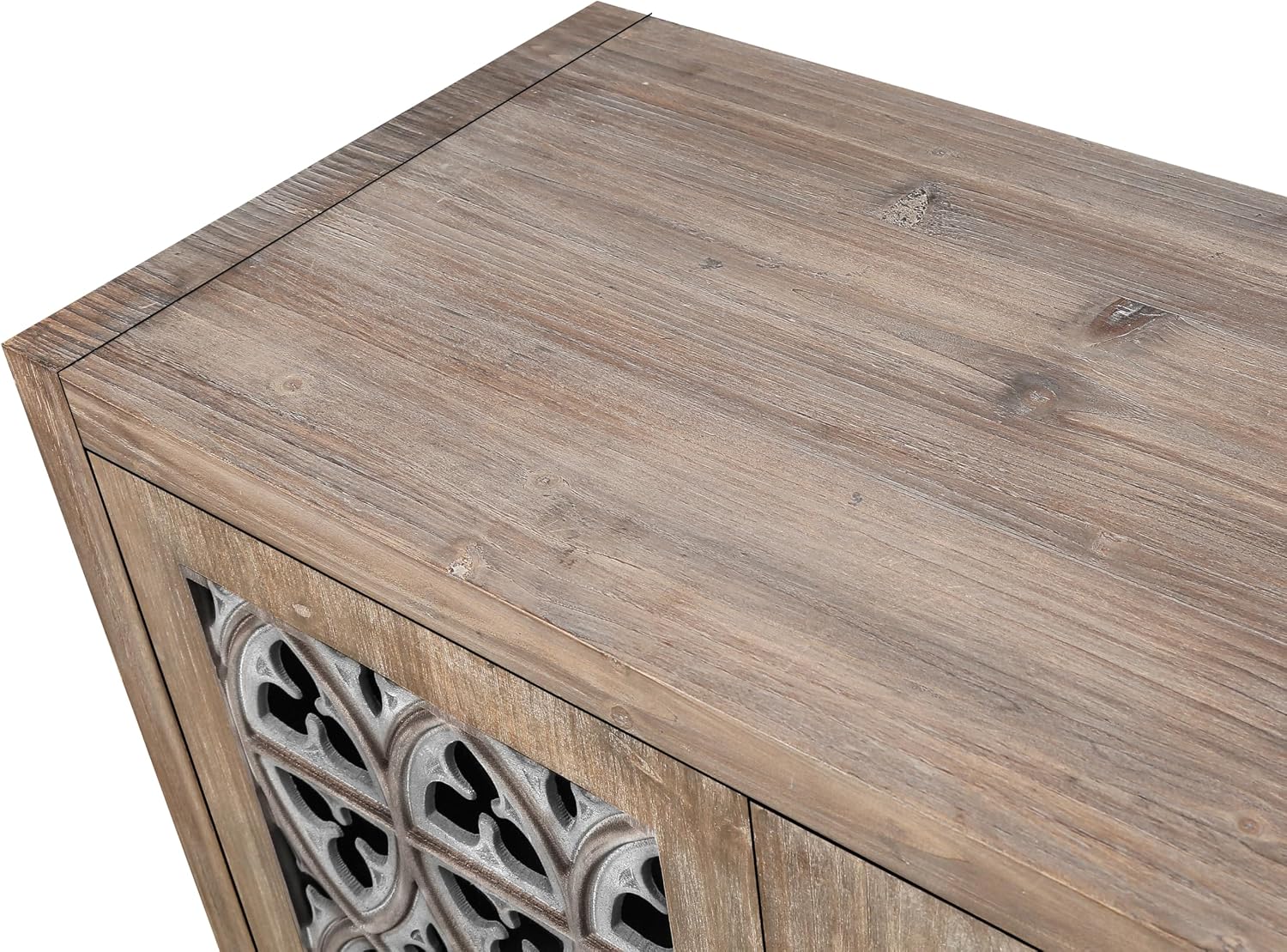 60 Inch Mid-Century Modern Wood Carved Cabinet, Accent Media Credenza Console with Adjustable Shelves for Living Room, Entryway & Kitchen Storage (Antique Brown)