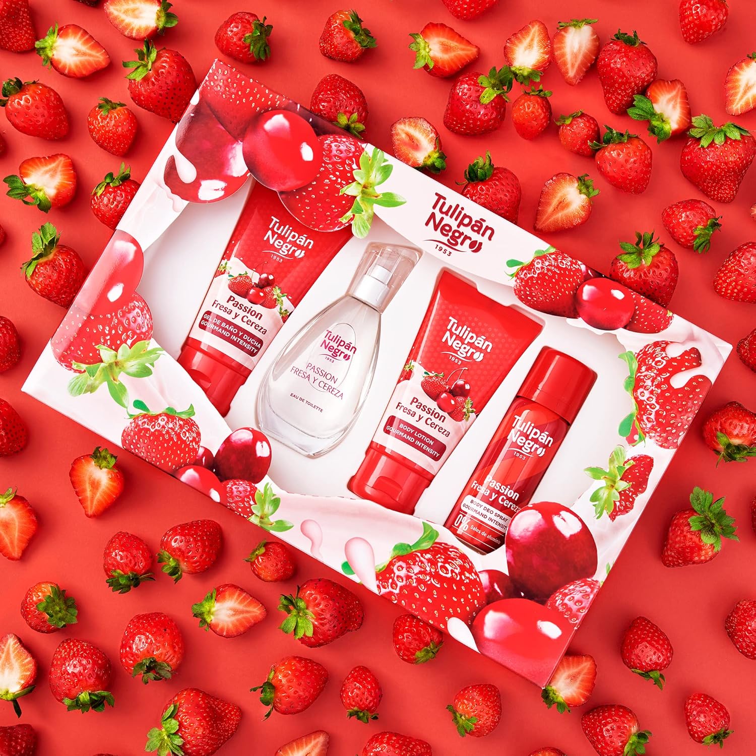 Tulipan Negro Passion Fresa & Cereza, Body Wash, Eau De Toilette, Body Lotion, Deodorant Gift Set