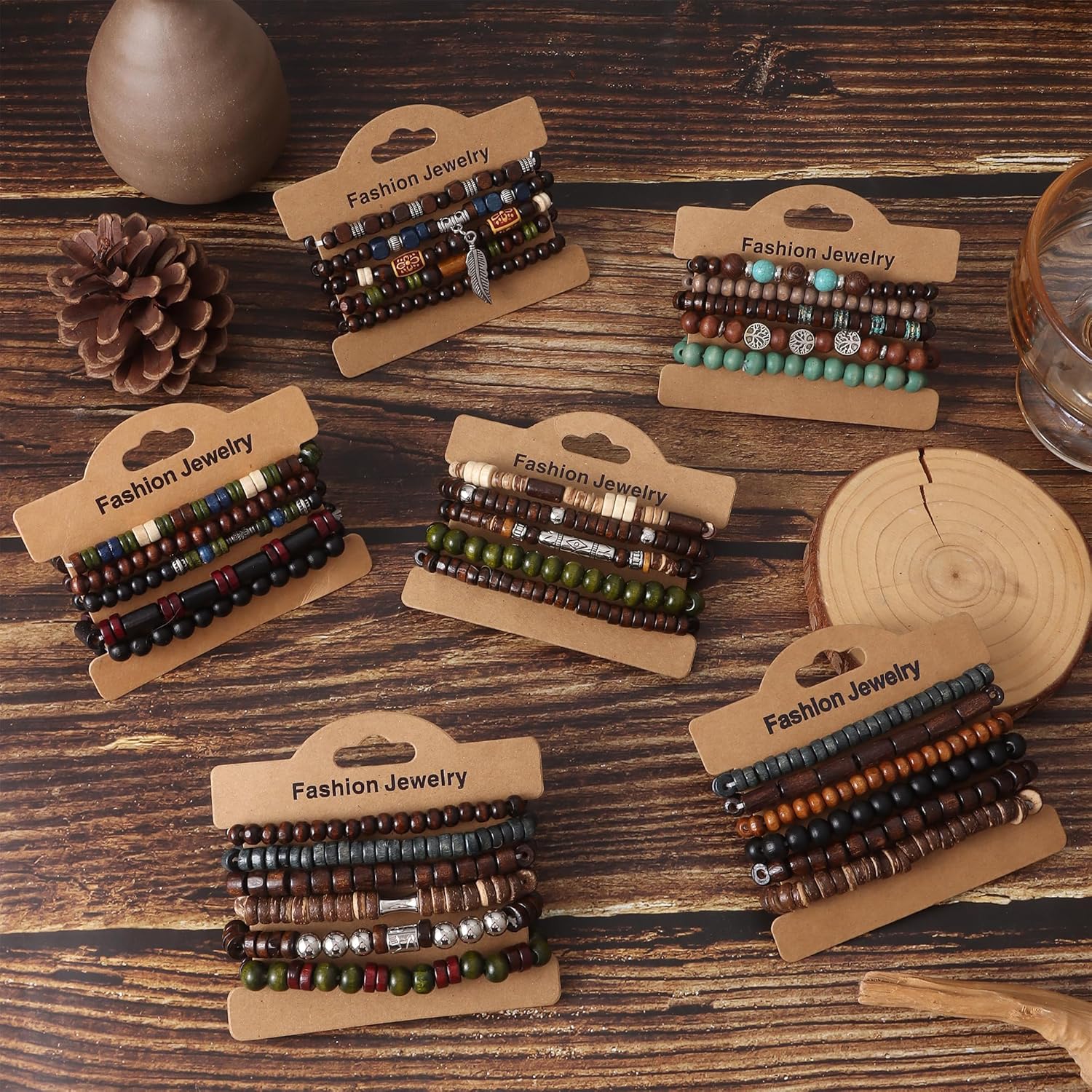 FIRAZIO 32 Pcs Wooden Beaded Bracelets for Men Adjustable Pulseras Para Hombres Set, Mens Bracelet Meaningful Gift - Image 7
