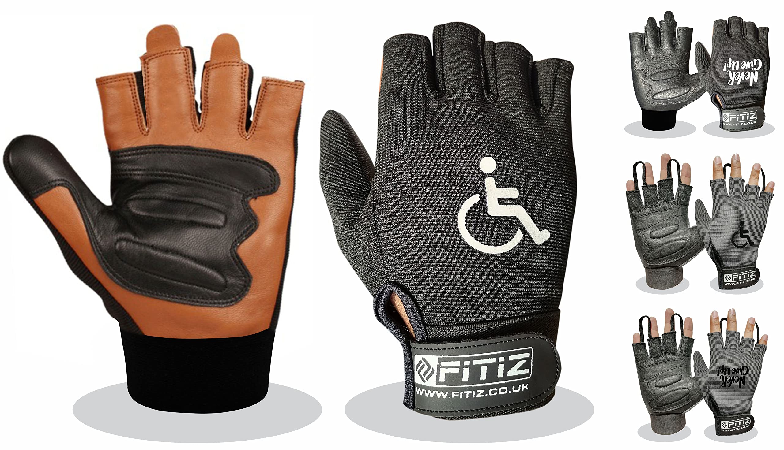 Guantes de Ciclismo para Silla de Ruedas, de Piel auténtica, Acolchados, Transpirables, sin Dedos, con Agarre Antideslizante