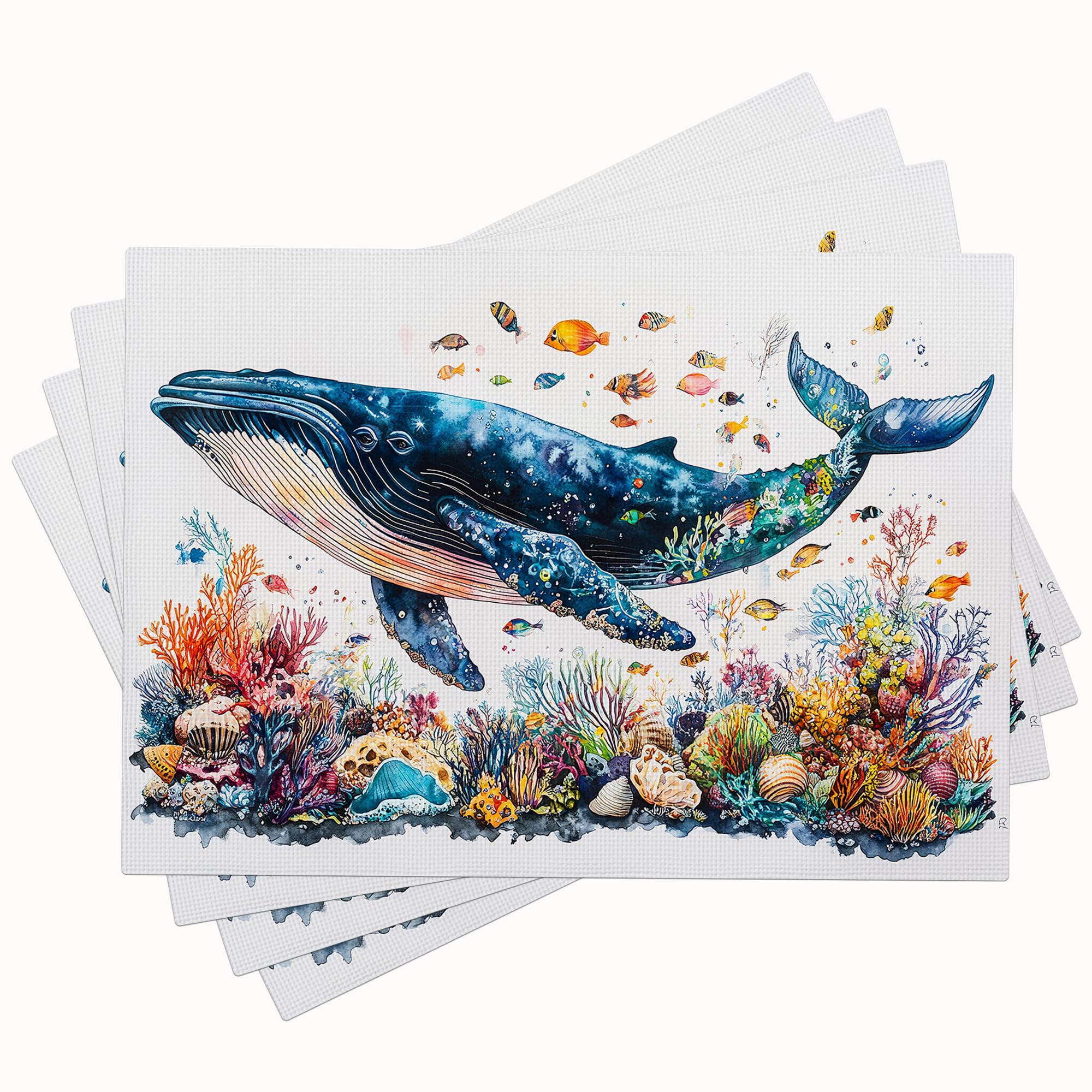 Ocean Whales Placemats Set of 4 Coral Reefs Place Mats Ocean Double-Sided Printing Table Mats for Kitchen Dining Room Restaurants Decor Imitation Linen 12x18inch 4pcs