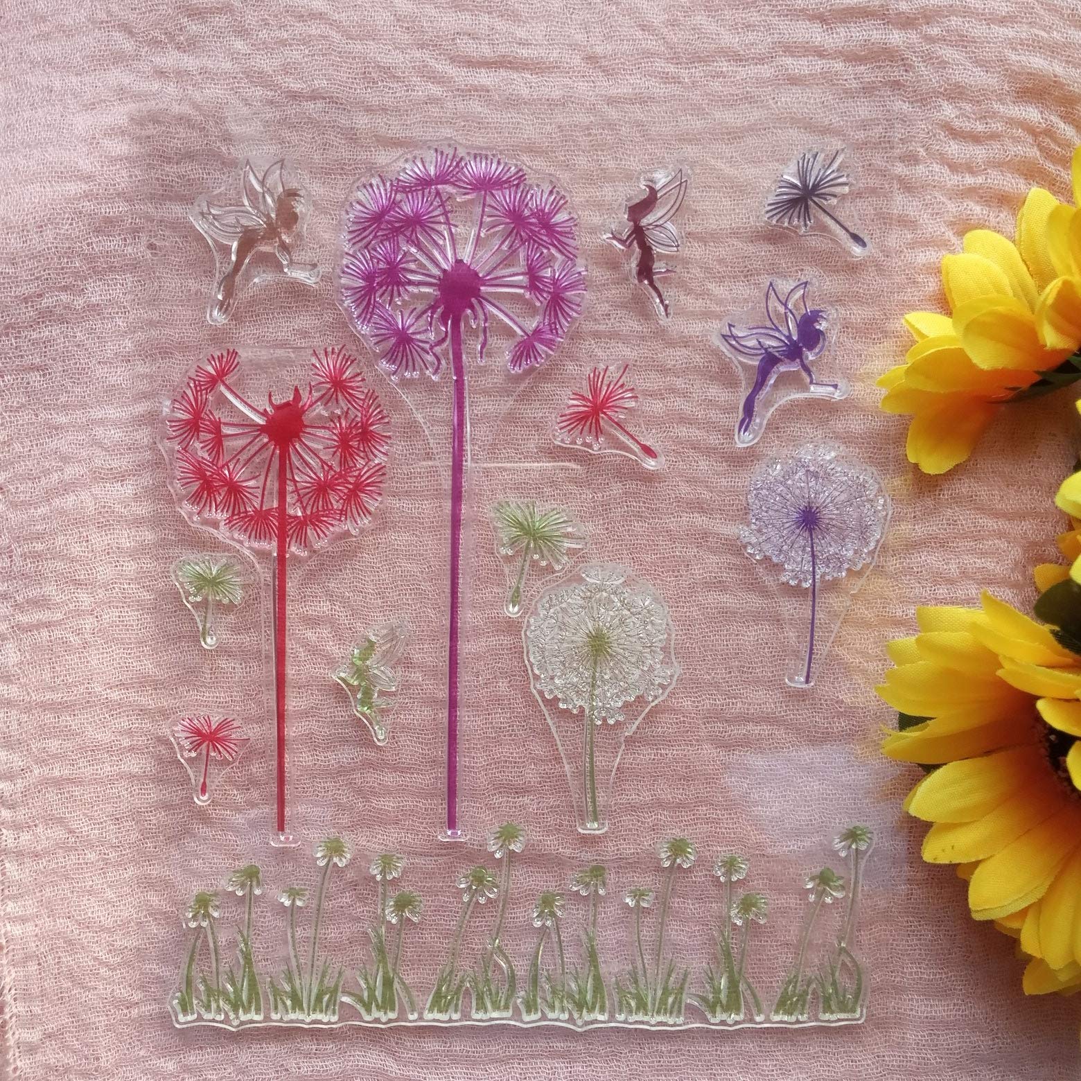XUEKANGGAWEI Colorful Dandelion Elves Clear Stamps for Card Making and DIY Scrapbooking Transparent Stamps Silicone Stamps Photo Album Crafting