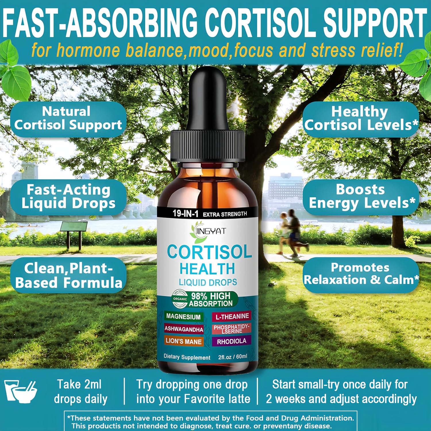 Cortisol Supplements for Women,19-in-1 Cortisol Supplement Liquid Drops w/Magnesium,L-Theanine,Ashwagandha,Omega-3, High Absorption Hormone Balanced for Women Drops - Sleep Focus Mood, Non-GMO - Image 4