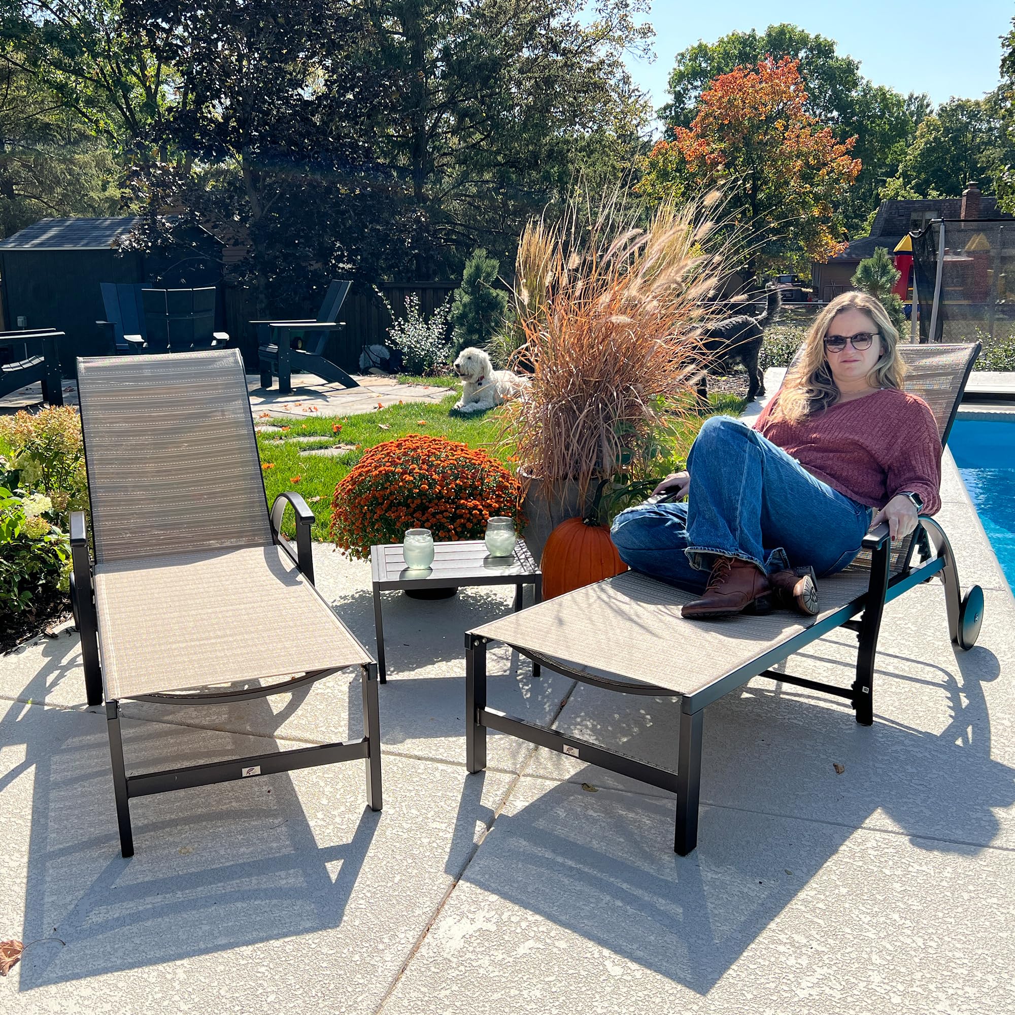 PURPLE LEAF Outdoor Chaise Lounge Chair Set of 3 Patio Pool Lounger Aluminum Chairs with Side Table and