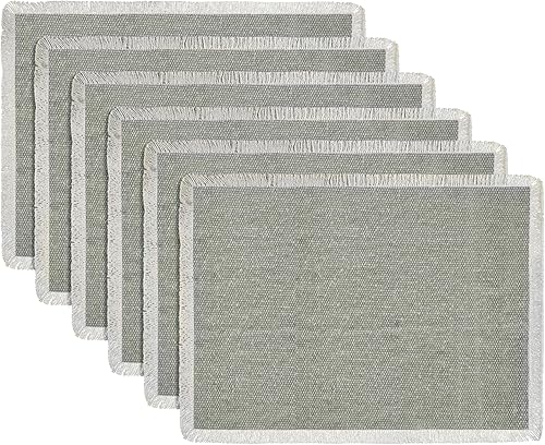 Miniatura 19 de Hausattire - Juego de 6 manteles individuales de algodón deshilachados para mesa de comedor 13x19 pulgadas | Mantel individual de estilo rústico