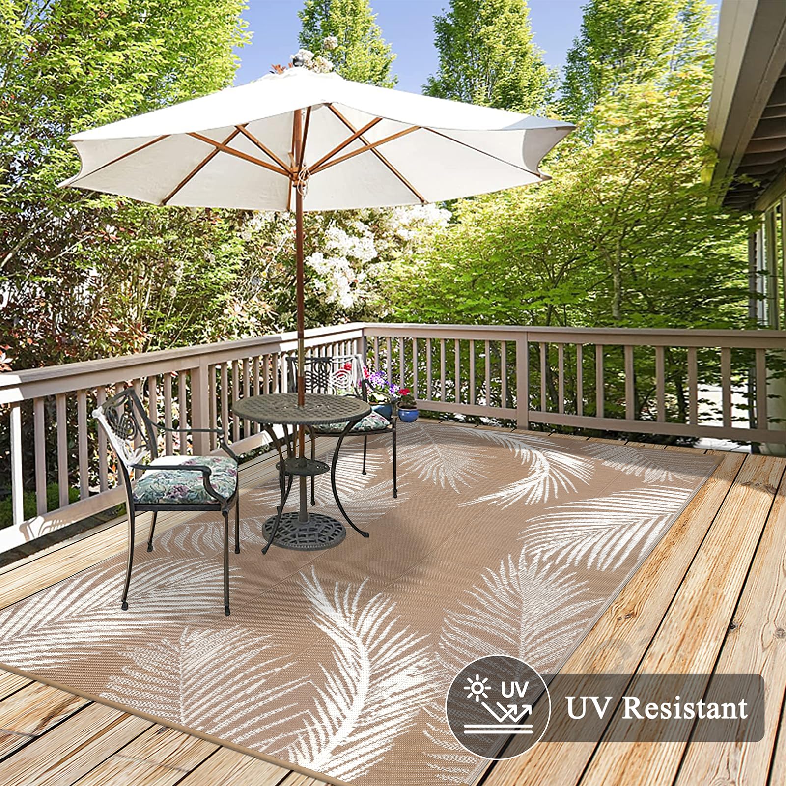 Pauwer Tappeto da esterno impermeabile, 1,5 x 2,3 m, reversibile, in plastica, per esterni, patio, campeggio, camper, patio, picnic, cortile, terrazza, balcone, portico