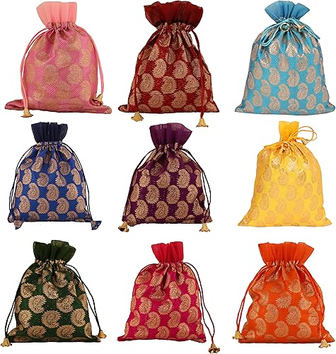 Touchstone Hermosas bolsas de regalo reutilizables, respetuosas con el medio ambiente, brocado de cachemira con cordón grande para cumpleaños, boda, Touchstone Hermosas bolsas de regalo reutilizables, respetuosas con el medio ambiente, brocado de cachemira con cordón grande para cumpleaños, boda,