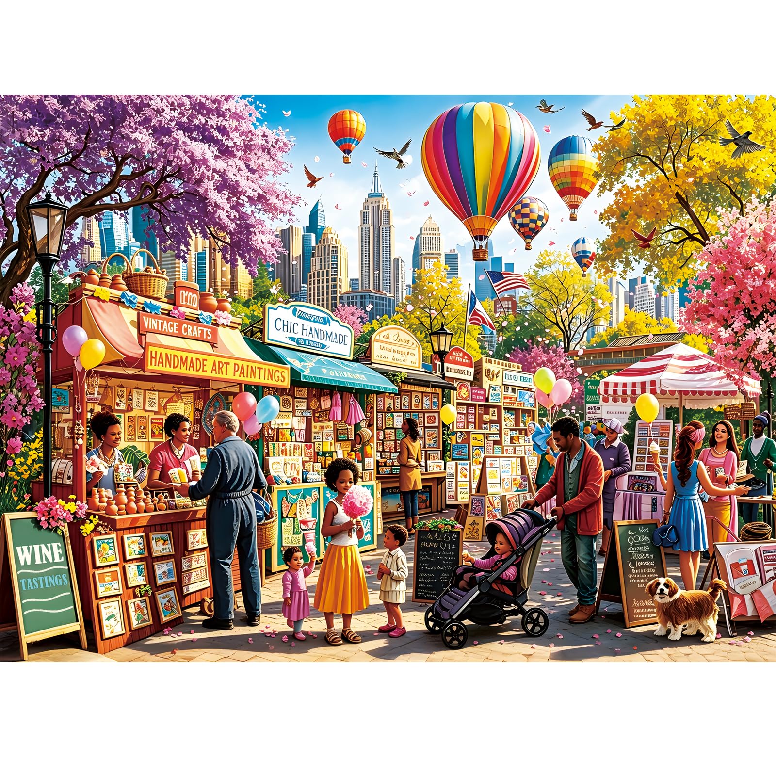 500 Piece Puzzle for Adults,City Open Market Balloon Street Scene Puzzles