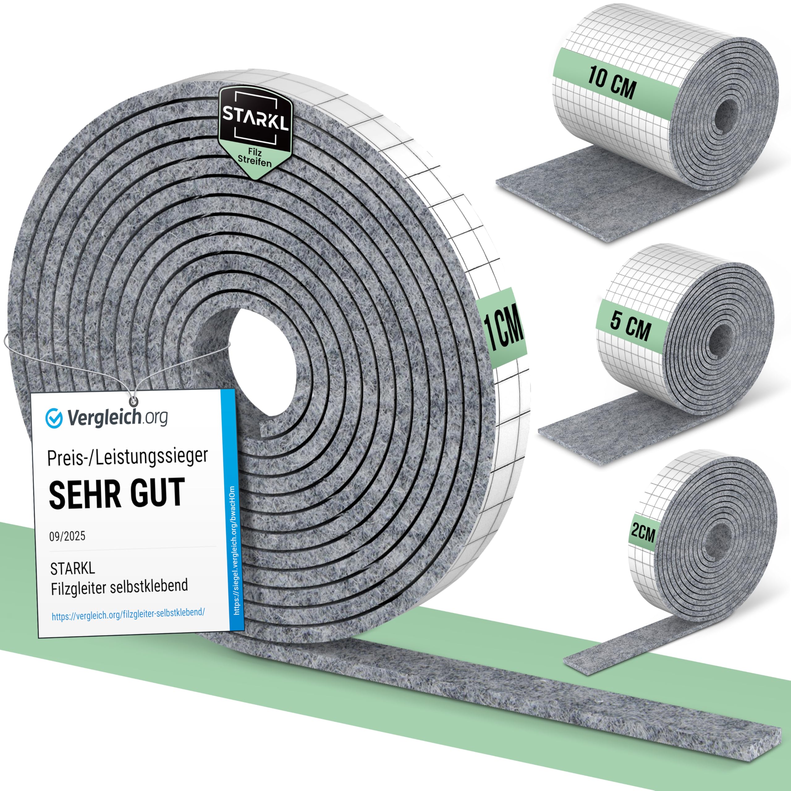 Filzgleiter selbstklebend Grau (4mm) | Streifen in 1 Meter Länge | Breite 1cm 2cm 5cm 10cm | Filz selbstklebend | Filzgleiter für Stühle | Möbelgleiter zum Zuschneiden I Klebefilz