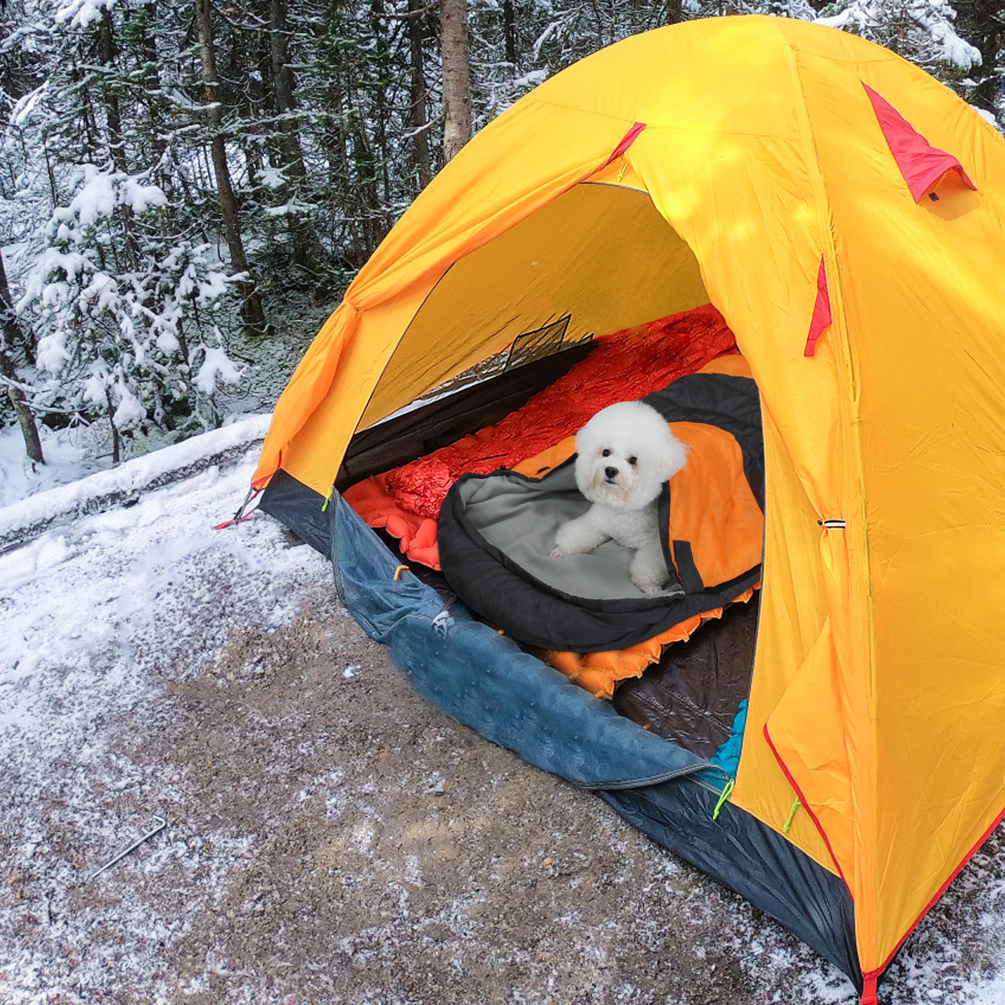 Beheizter Hundeschlafsack, beheizt, wasserdicht, warm, verstaubar, Hundebett-Matte mit Aufbewahrungstasche, für drinnen und draußen, Reisen, Camping, Wandern, Rucksackreisen