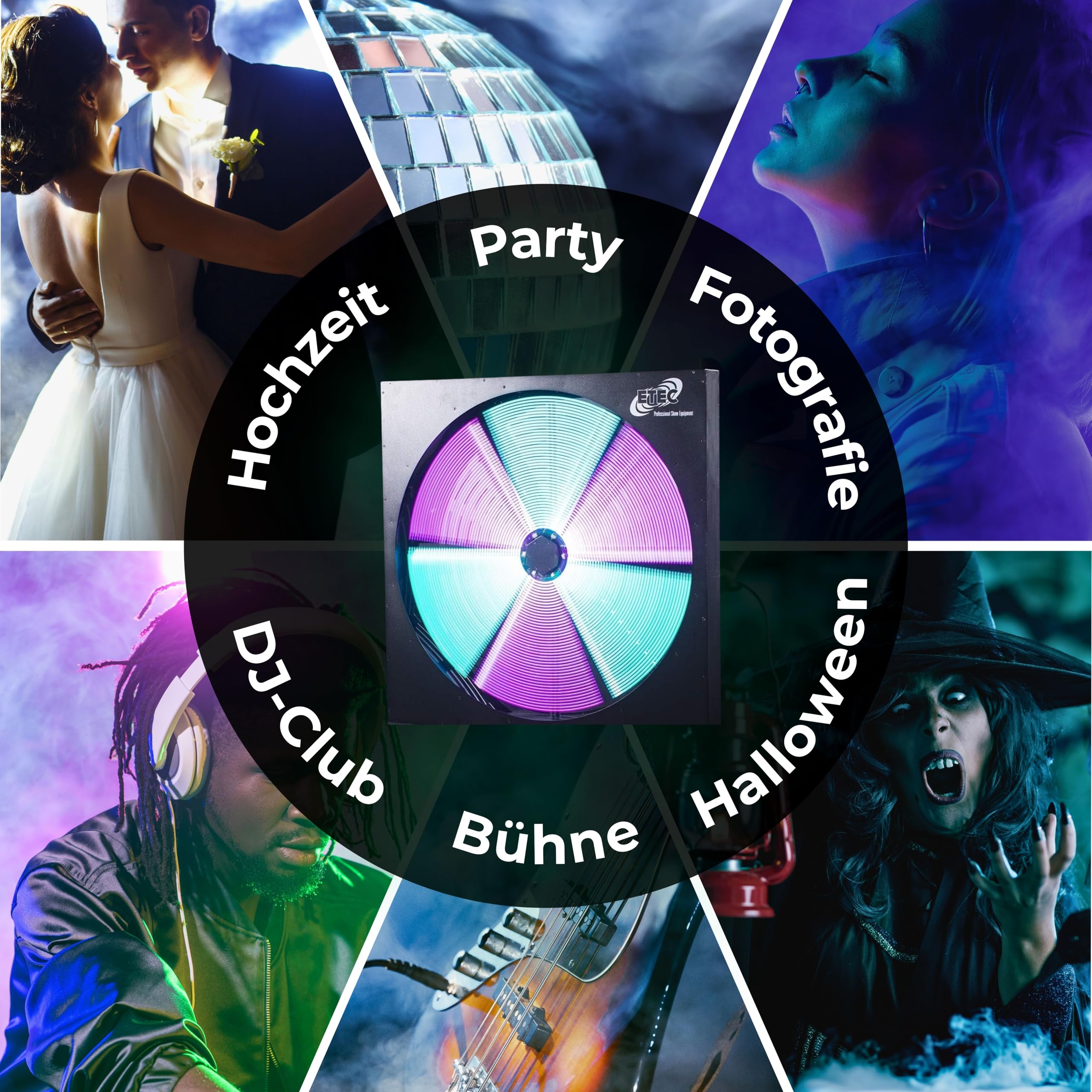 ETEC Professional LED Fan 7070 RGB Ventilator Licht Effekt TV Studio Show Bühne Dekoration DJ Set mit Flightcase Tourpack DMX Veranstaltung Bühnenbeleuchtung