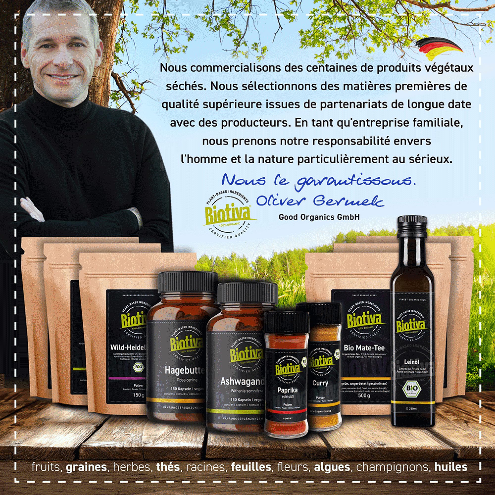 Chlorella poudre bio 1000g (2x500g) - Chlorella Vulgaris - Algues - Mis en bouteille et contrôlé en Allemagne - Biotiva