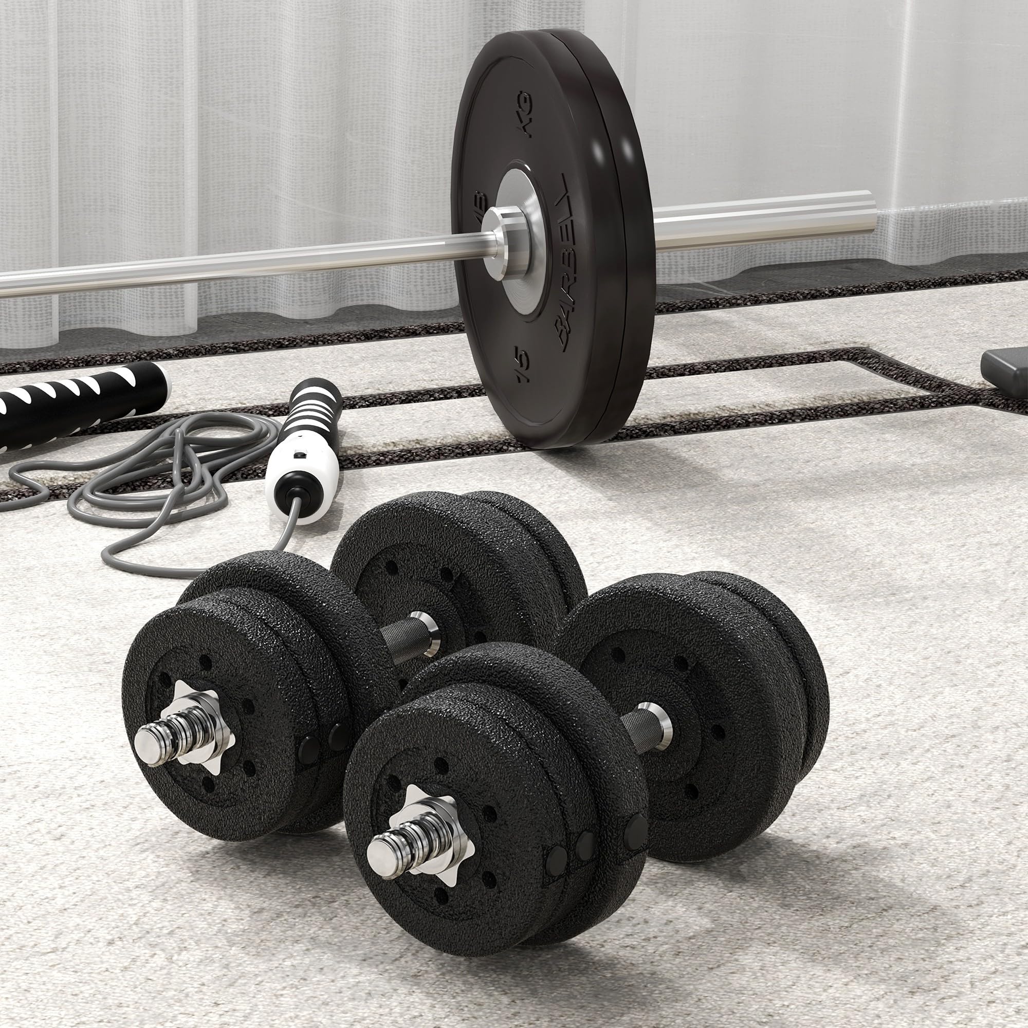 HOMCOM Ensemble d'haltères Courtes Total 25 kg, Poids Réglable Noir | Dumbbell Paires, 12 Plaques, Barres Incluses, Entraînement Musculaire & Haltérophilie, Acier Polyuréthane