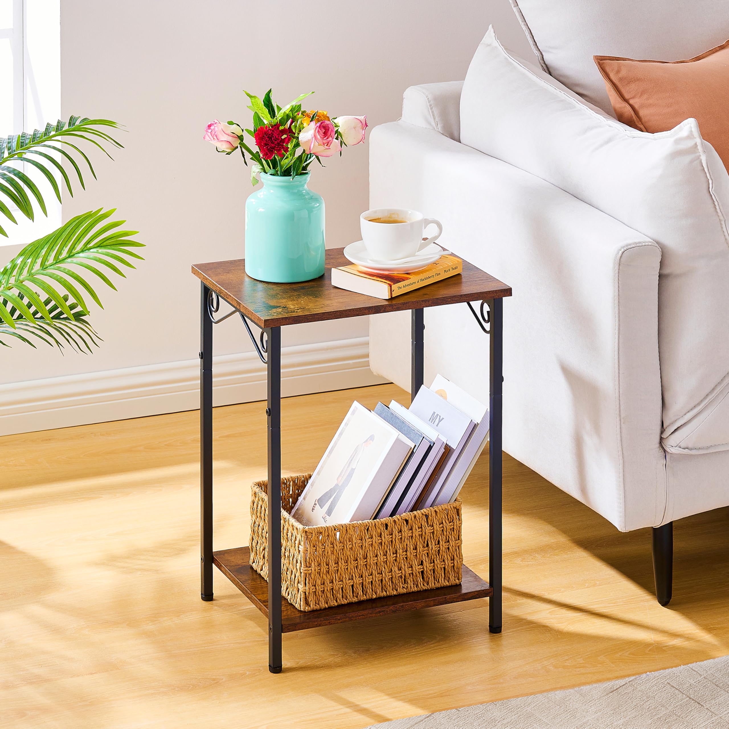 Sponsored Ad โ Hoctieon 2 Tier End Table, Small Night table, Narrow Side Table with Storage, Nightstand for Small Spaces, Metal Frame, For Living Room, Bedroom, Sofa Couch, Hall, Easy Assembly, Rustic Brown