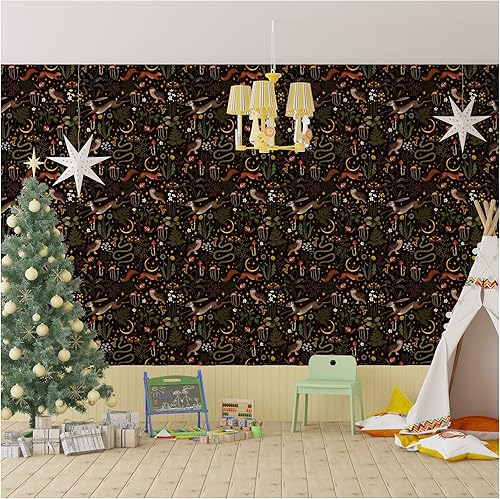 Miniatura 2 de UniGoos Papel tapiz de vinilo retro autoadhesivo, caracoles, papel de pared temporal, fondo negro, papel de contacto decorativo para habitación de