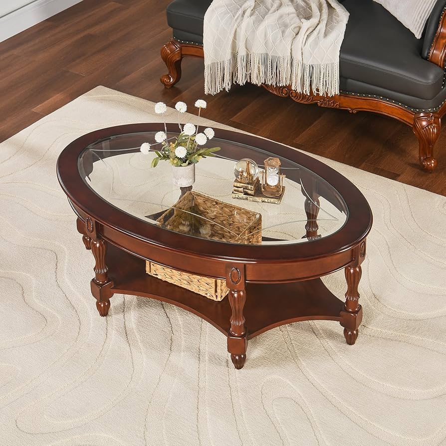 Amazon.com: LEEMTORIG Oval Coffee Table for Living Room, Cherry