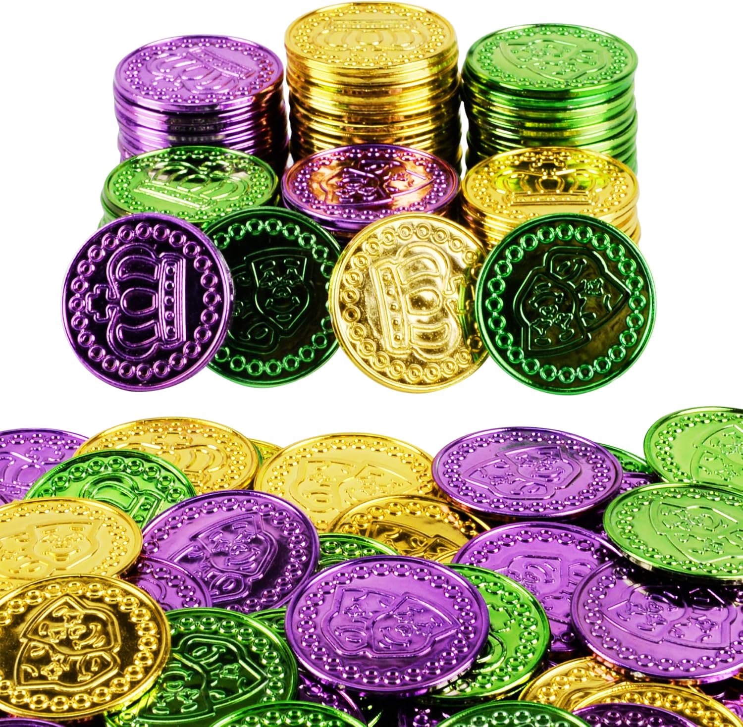 Amazon.com: Qumenan 168 PCS Mardi Gras Plastic Coins Assorted Purple ...