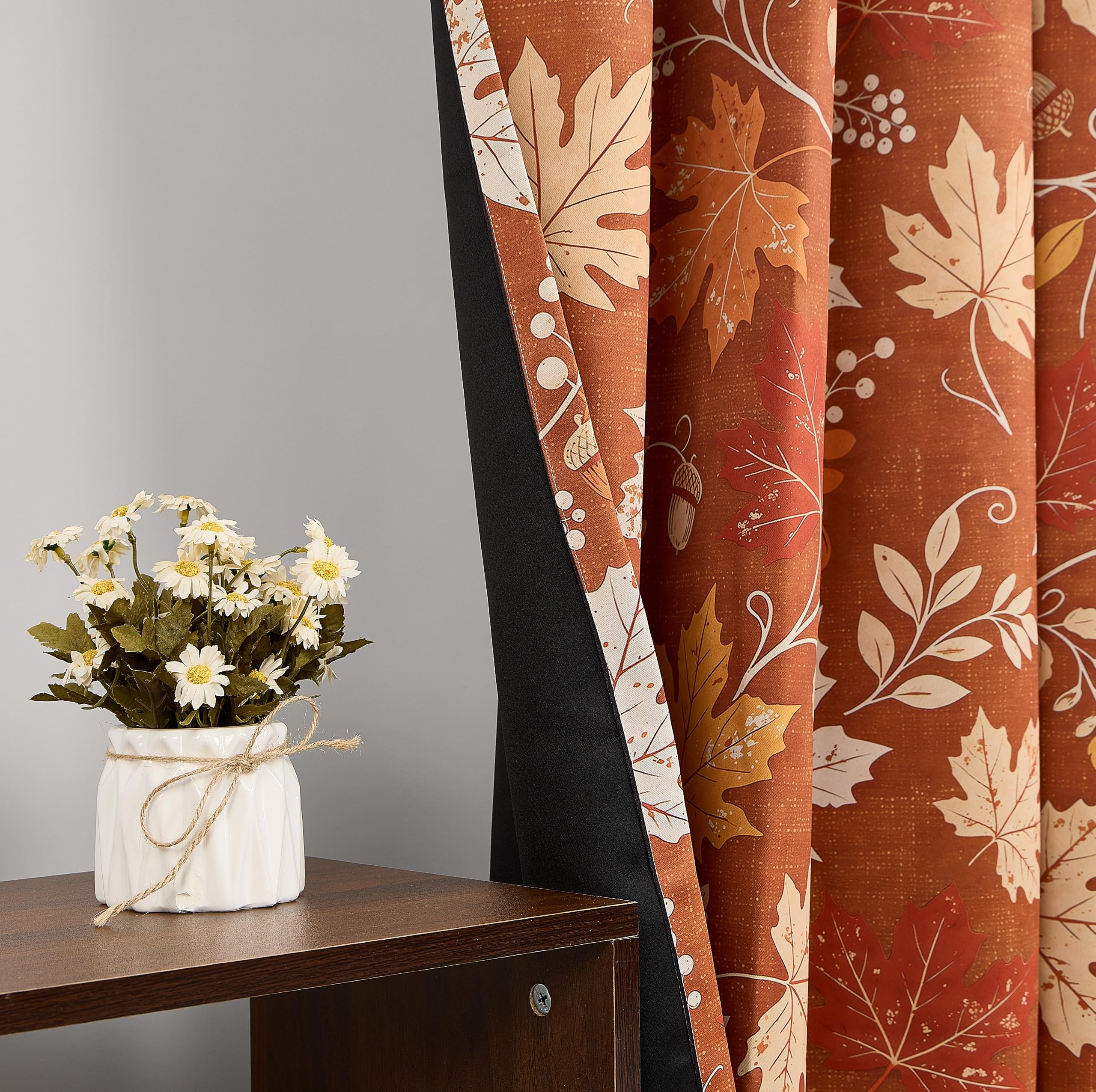YONGFOTO Cortinas Opacas Hojas de Arce Estilo Casa de Campo Otoño Terracota