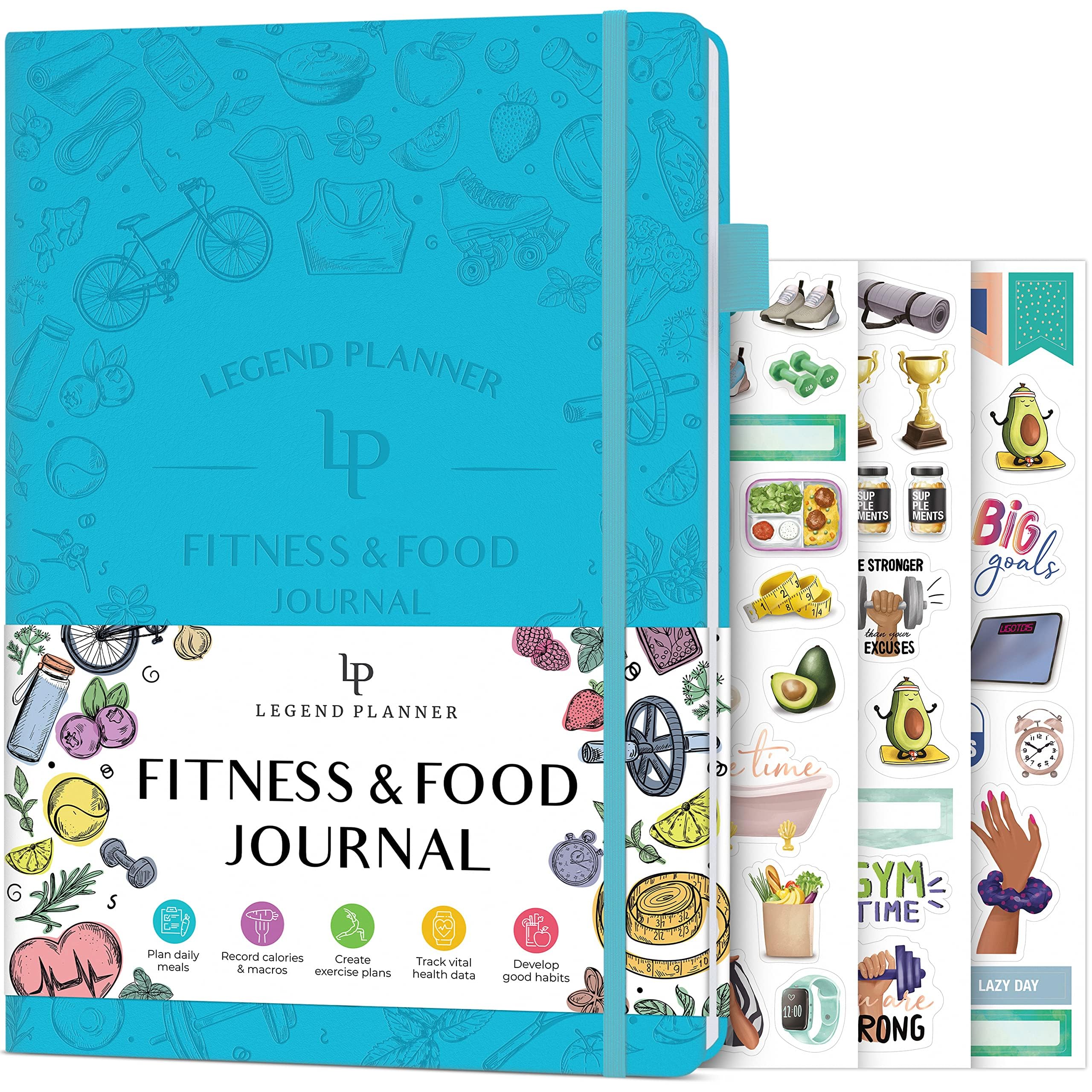 Legend Fitness & Food Journal – Nutrition & Workout Planner with Exercise Calendar & Nutrient Tracker – Gym Training & Diet Log Book for Women & Men – Lasts 3 Months, 14x21cm (Aquamarine)
