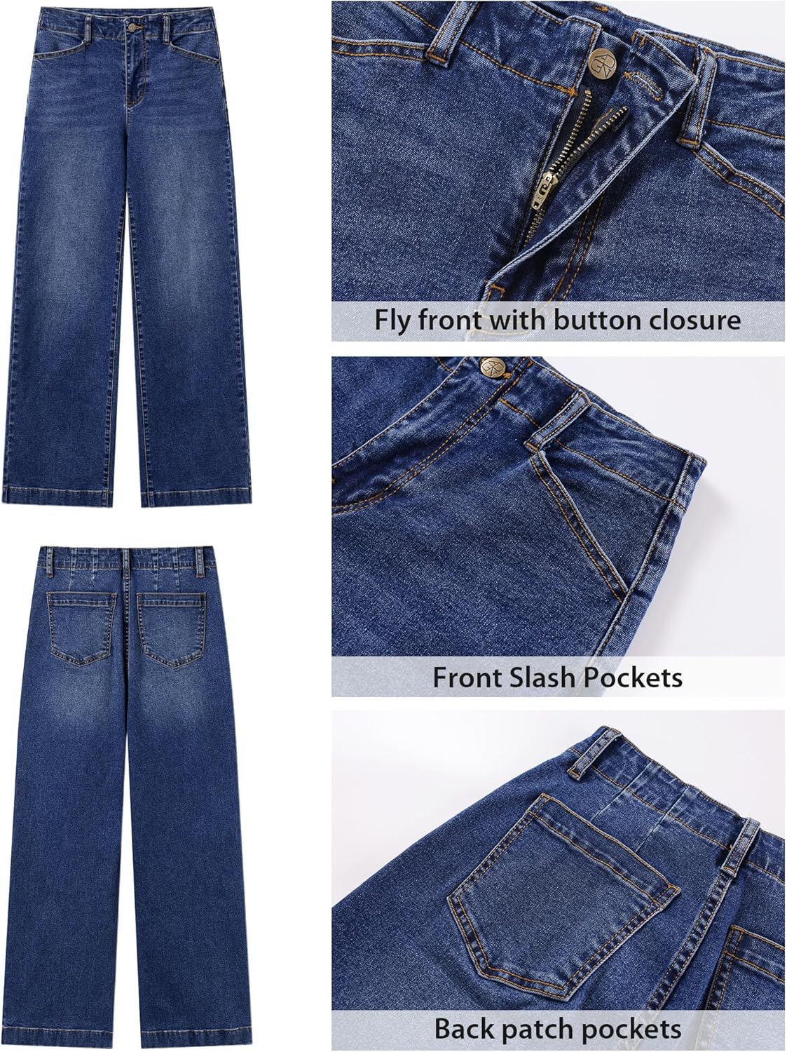 GRAPENT Wide Leg Jeans Woman High Waisted Trendy Stretchy Denim Pants Classic Trouser Jeans with Slash Pockets - Image 9