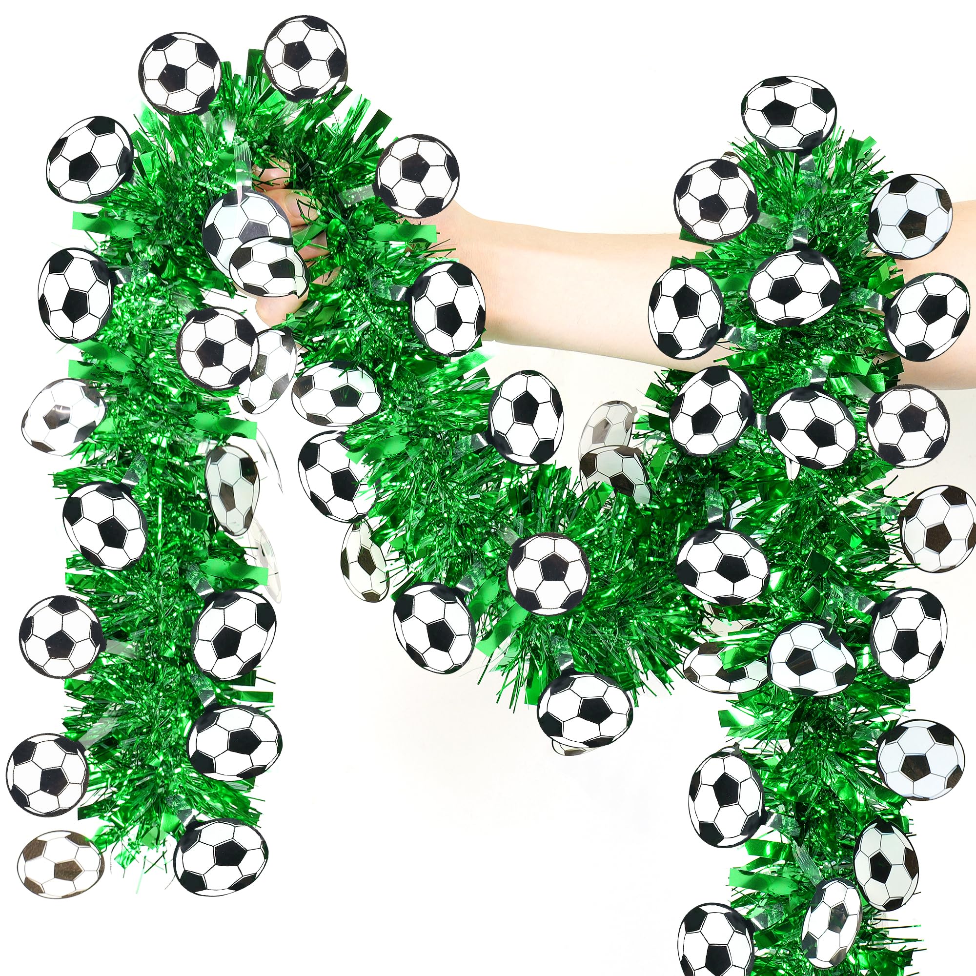 50FT Soccer Tinsel Garland, Soccer Party Decorations Green Shiny Metallic Twist Football Garland for Home Indoor Outdoor Sports Game Day Soccer Birthday, Soccer Tournament 2026